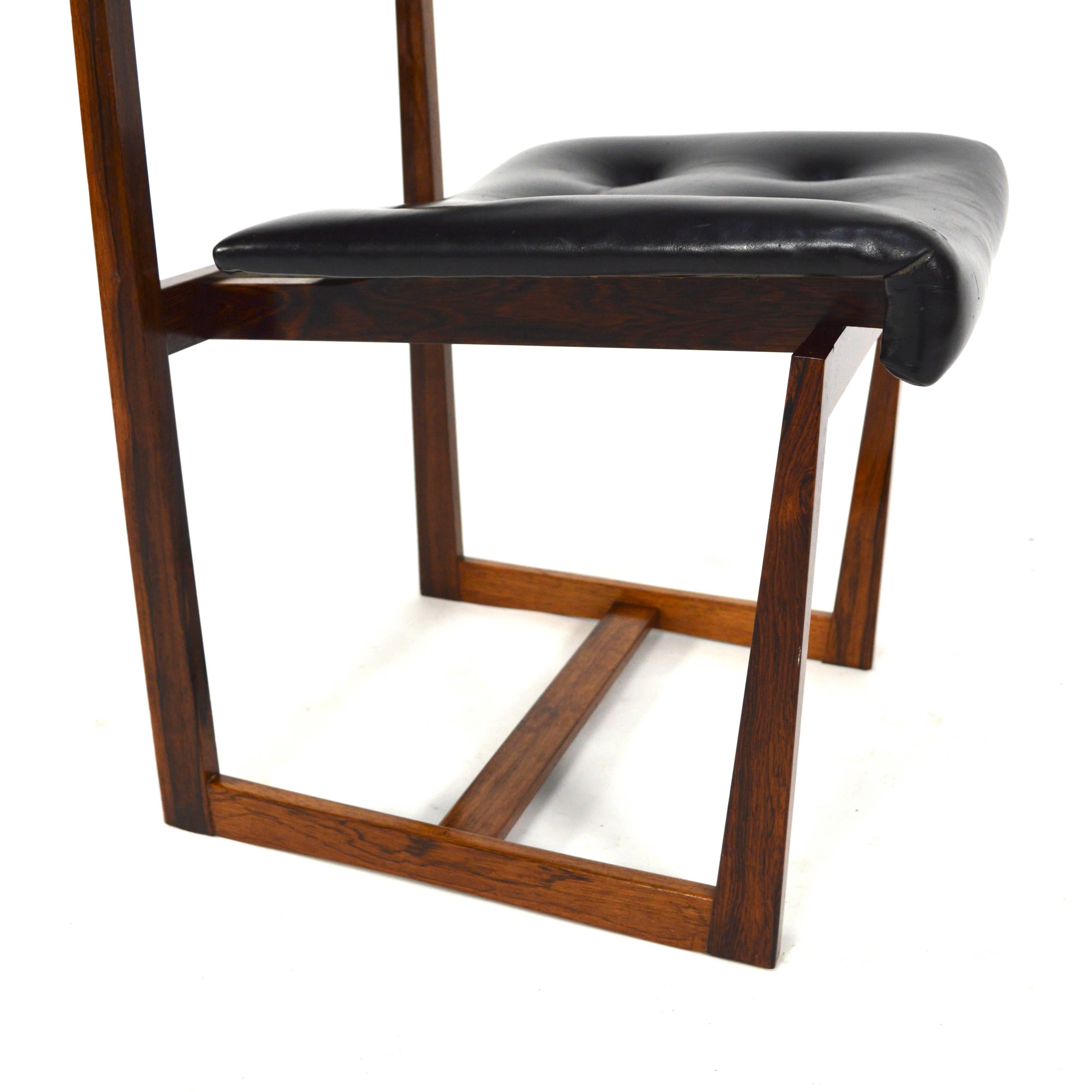 Henning Sørensen Rosewood and Black Leather Dining Chairs, 1950s 2