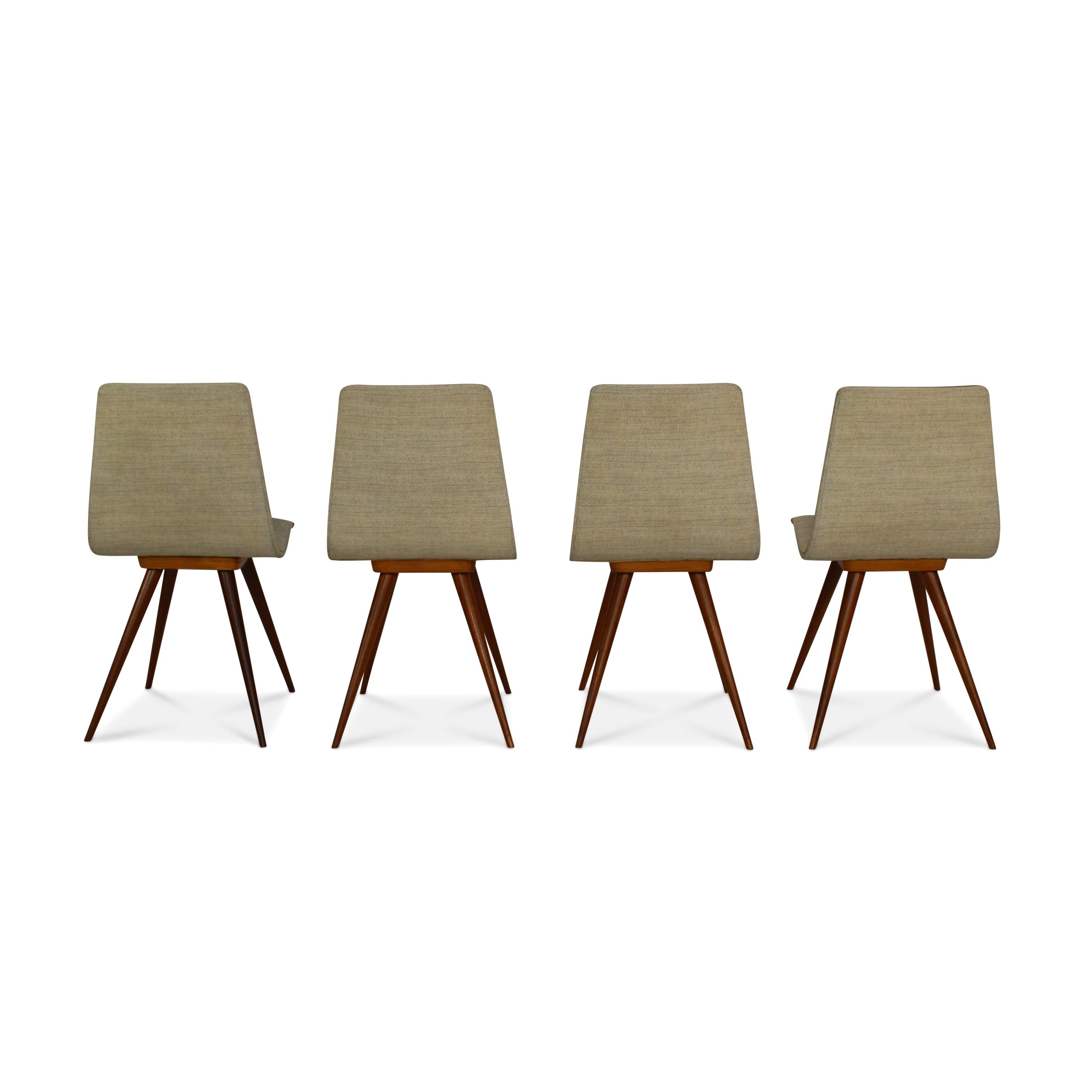 Dutch Elegant Set of Four Teak Spider Leg Dining Chairs, 1950s