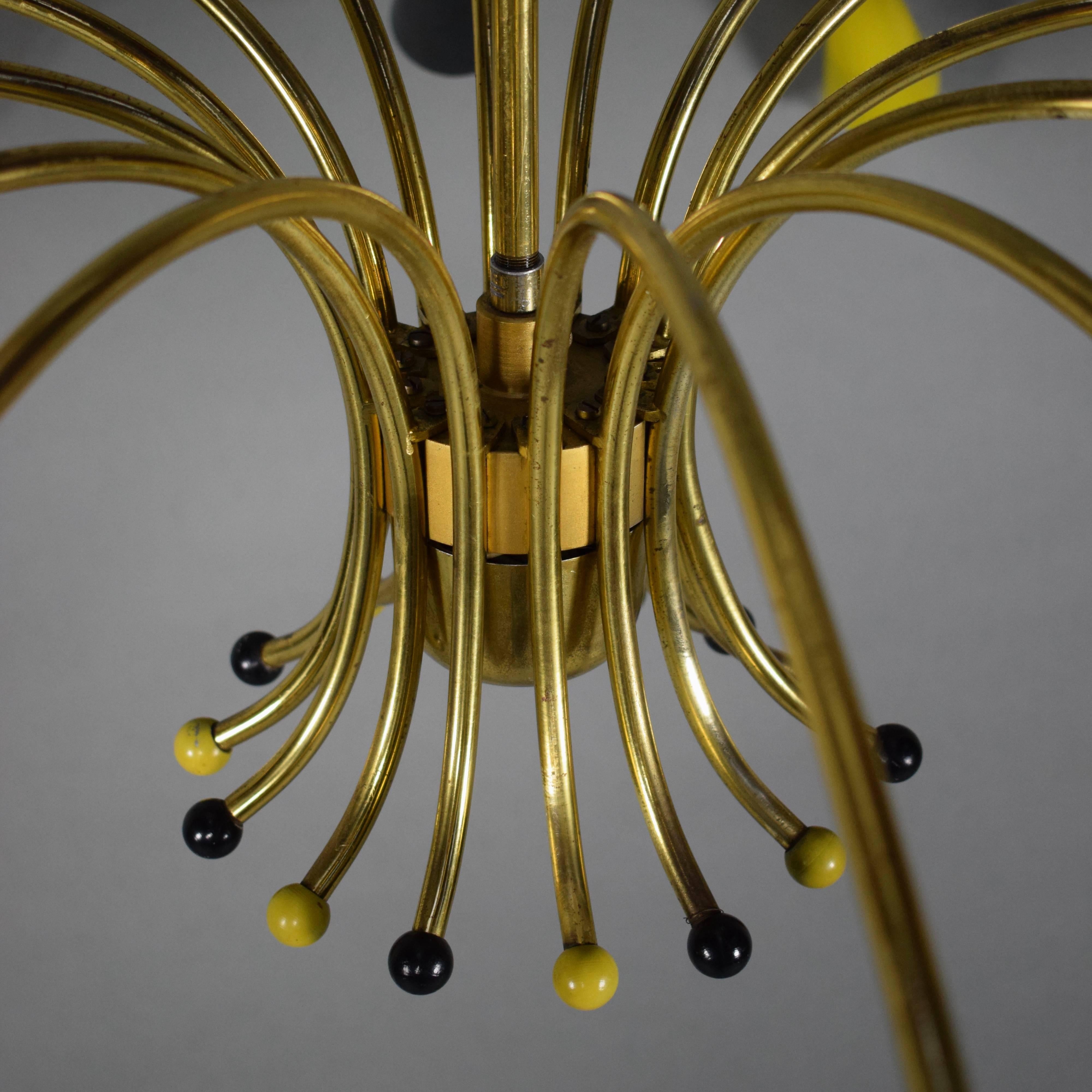 Large Spider Chandelier in Brass and Colored Glass, 1950s 1