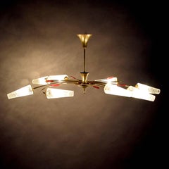 Extraordinary Eight-Light Brass / Coned Glass Chandelier by Eon, 1950s