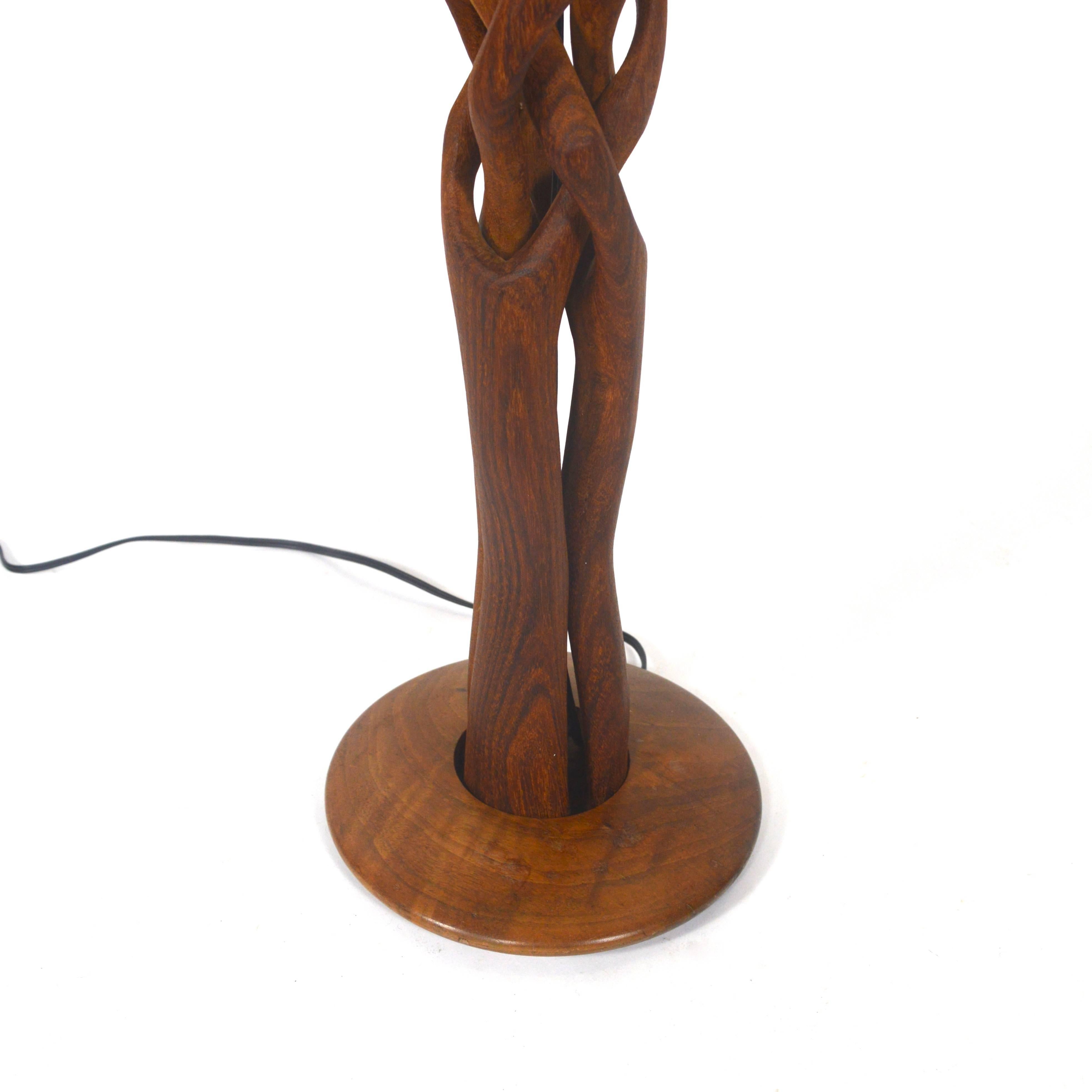 Very Rare Carved Teak Table Lamp, Denmark, 1950s In Excellent Condition In Pijnacker, Zuid-Holland