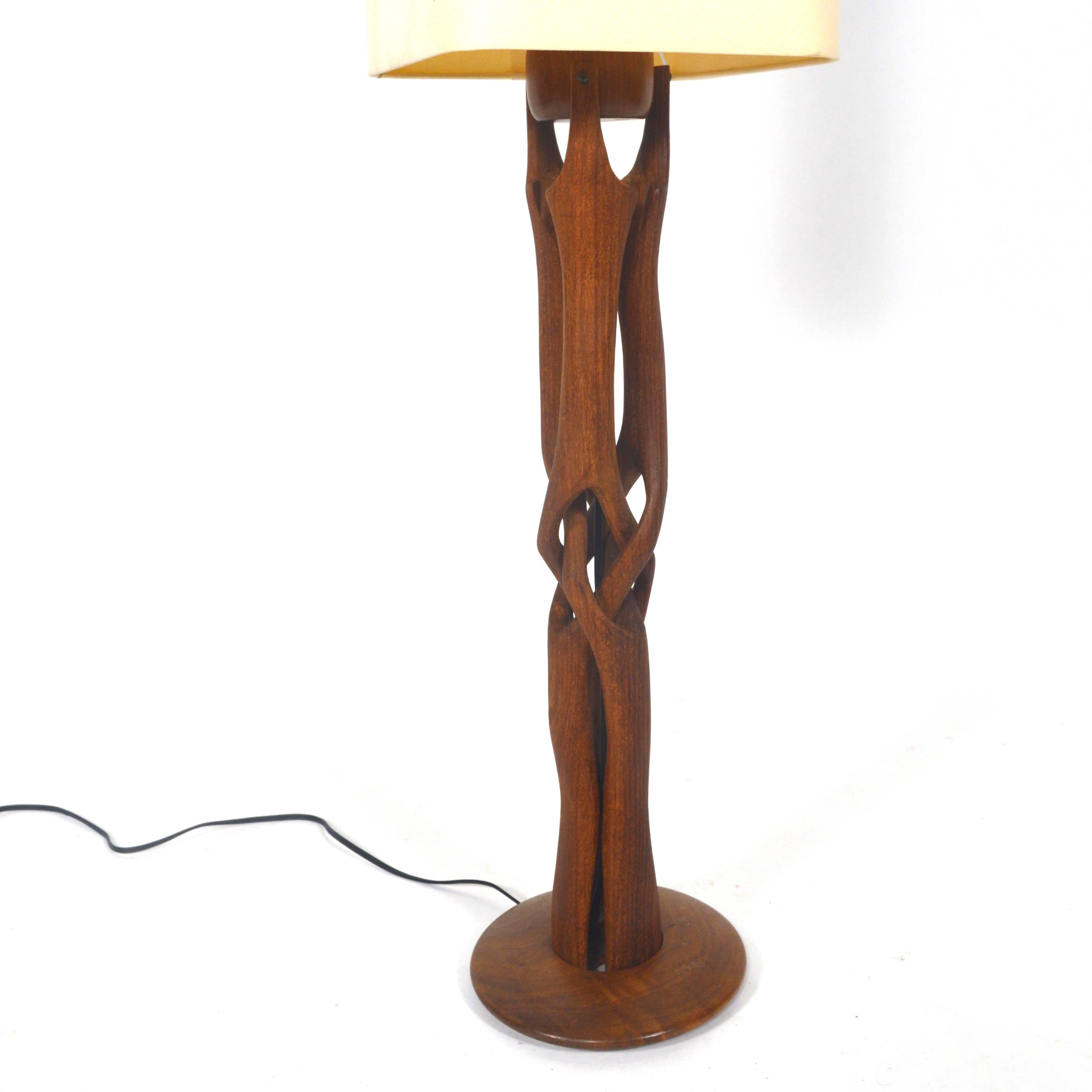 Very Rare Carved Teak Table Lamp, Denmark, 1950s 2