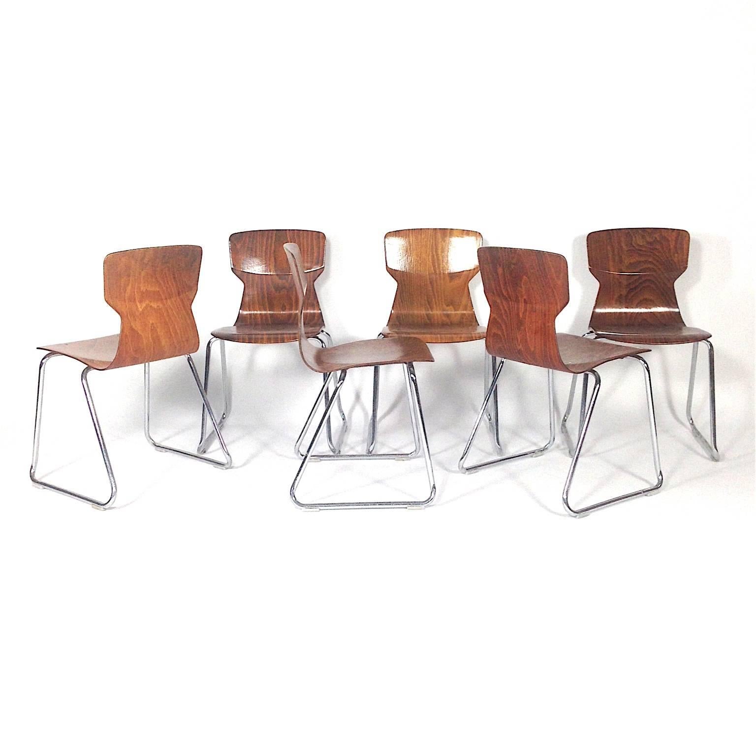 Mid-Century Modern Set of Casala Flototto Industrial Stacking School Chairs 
