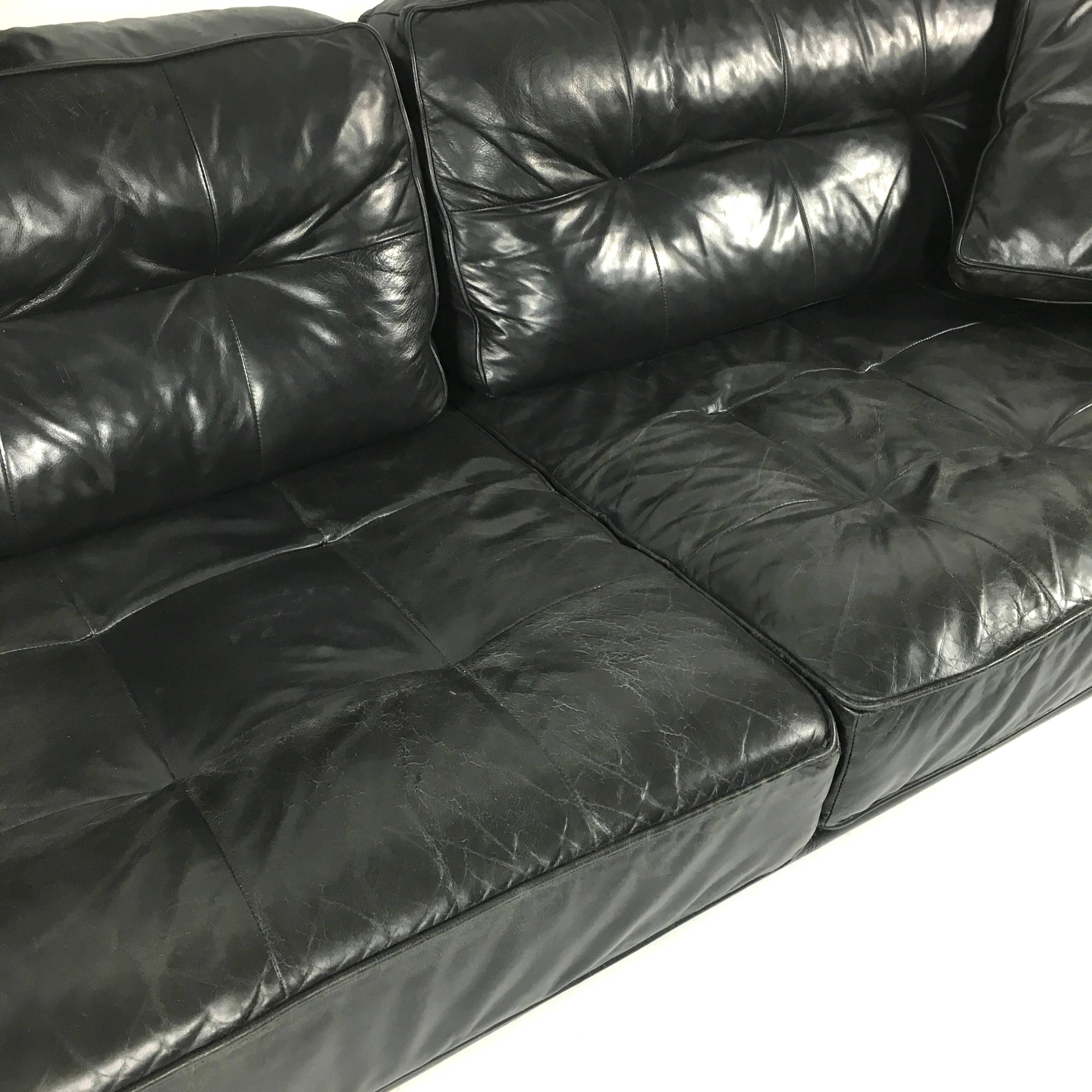 Walter Knoll Black Leather Sofa, Germany, 1960s-1970s 4