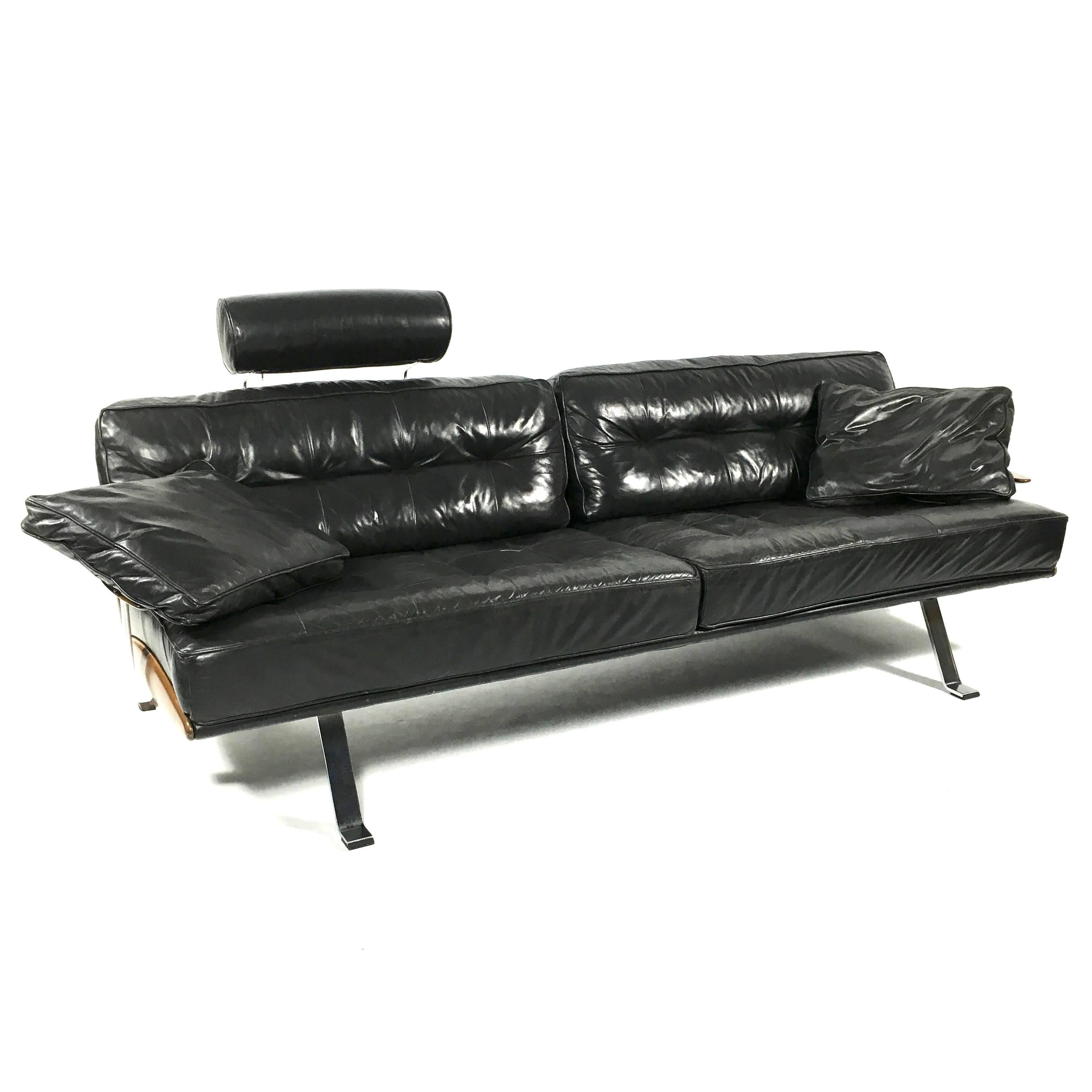 Walter Knoll Black Leather Sofa, Germany, 1960s-1970s 2