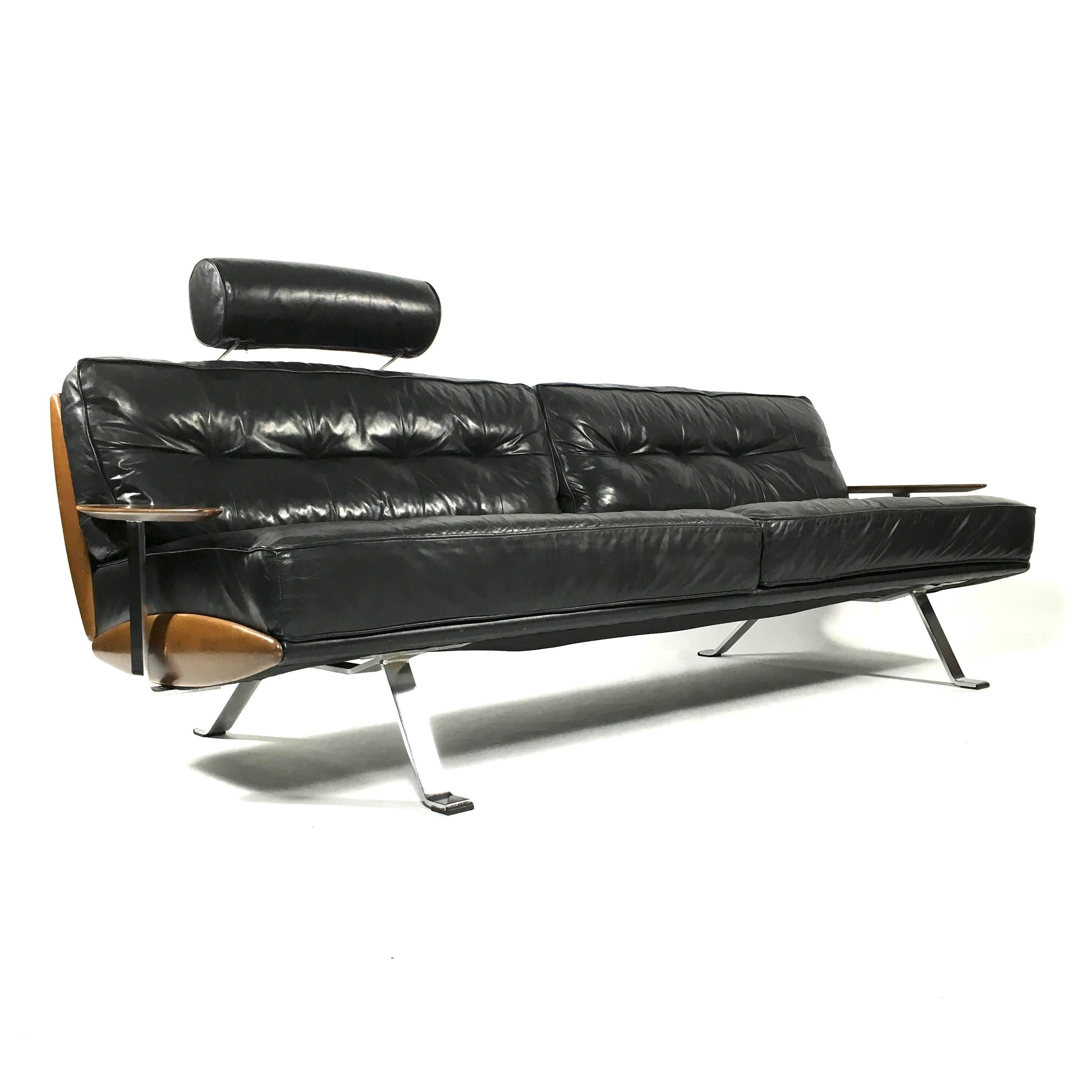 Mid-20th Century Walter Knoll Black Leather Sofa, Germany, 1960s-1970s