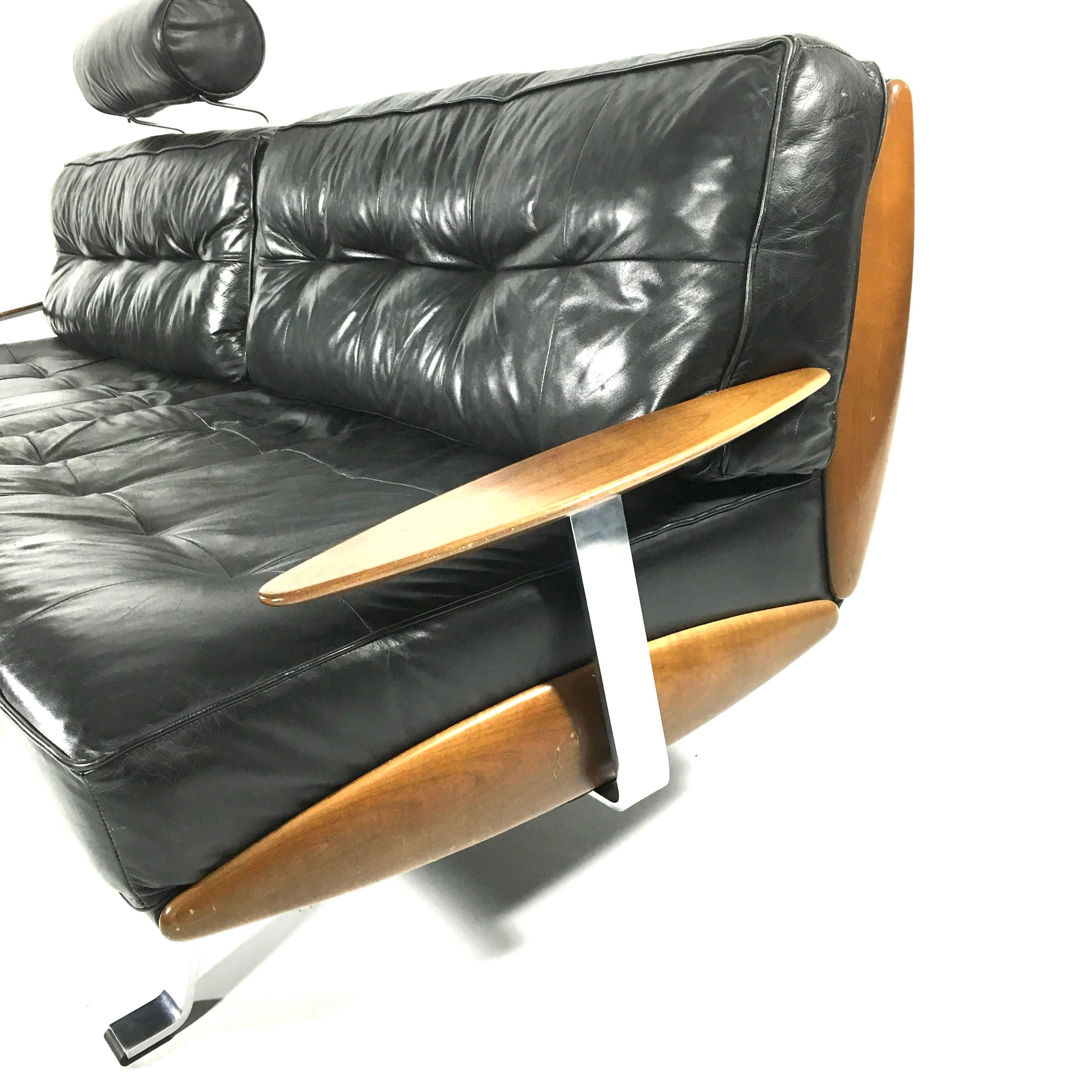 Mid-Century Modern Walter Knoll Black Leather Sofa, Germany, 1960s-1970s