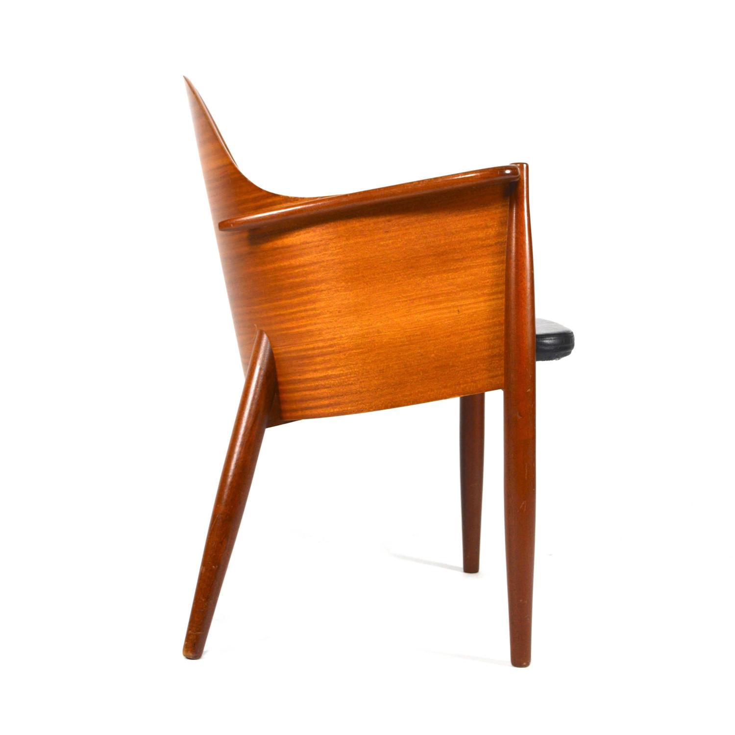 Very rare set of 4 Scandinavian Teak Plywood / Leather Side Chairs