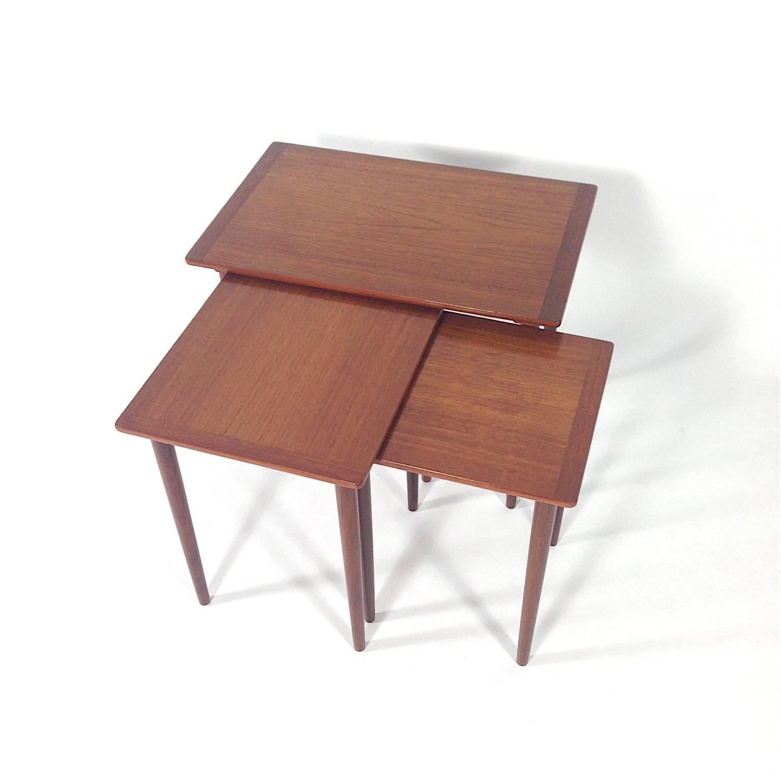 Mid-20th Century Rare Set of Danish Sliding Nesting Tables, 1950-1960s