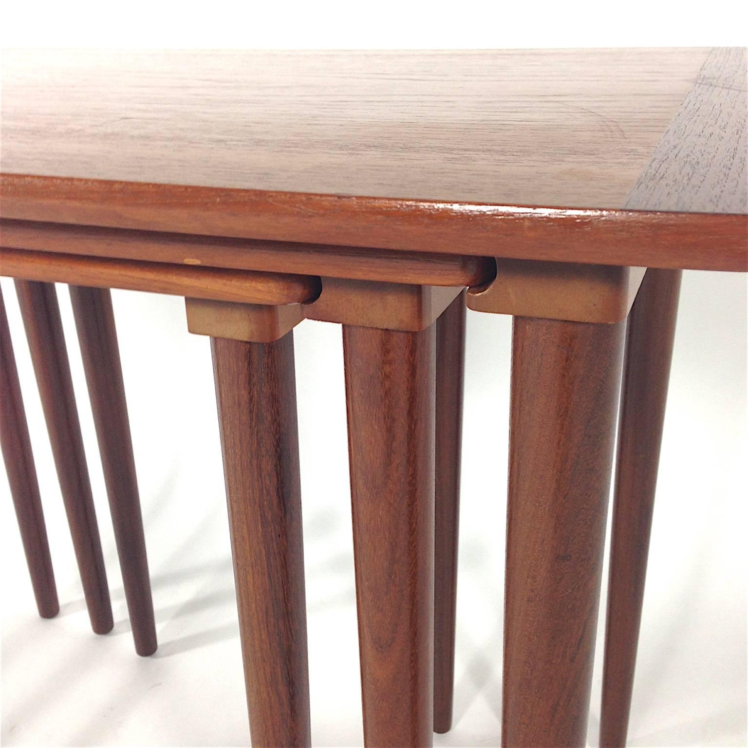 Rare Set of Danish Sliding Nesting Tables, 1950-1960s 3