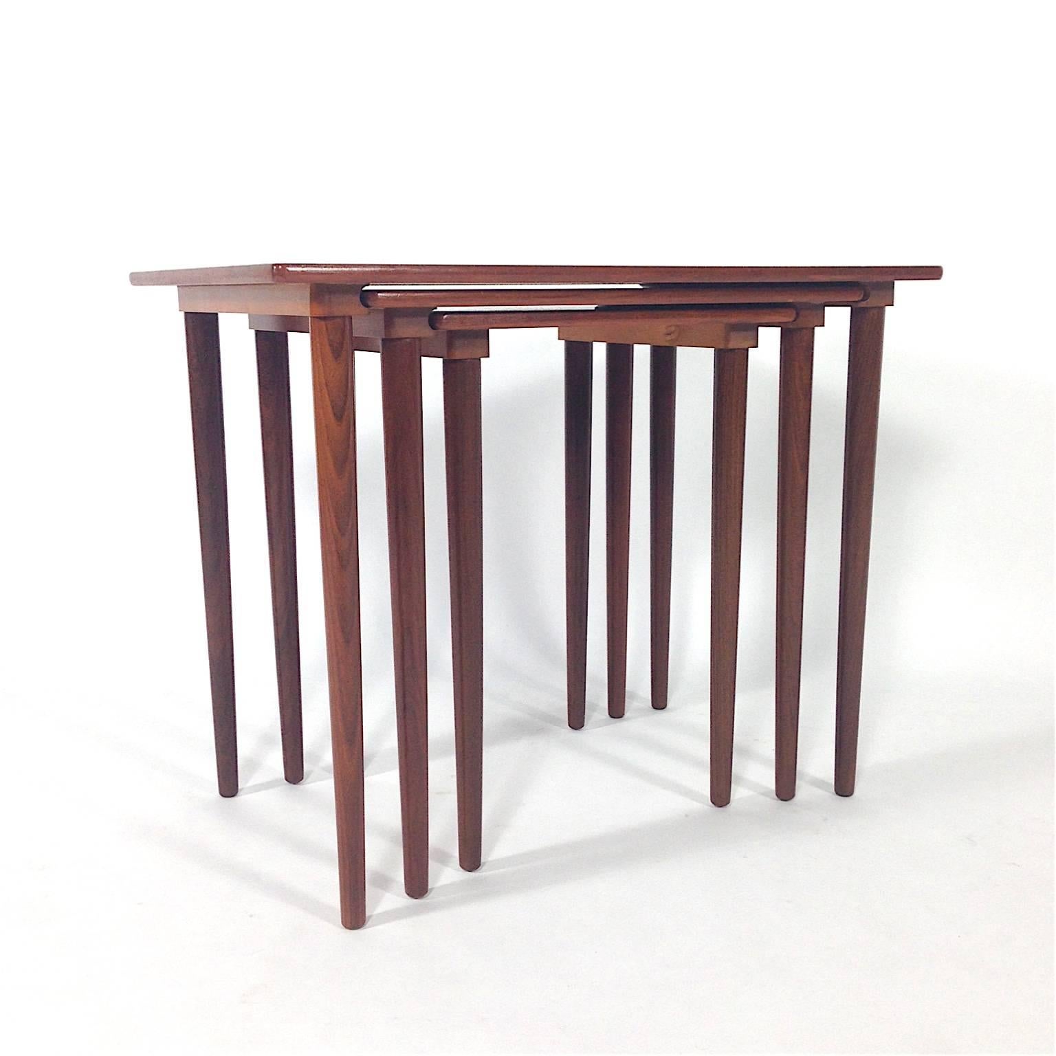 Scandinavian Modern Rare Set of Danish Sliding Nesting Tables, 1950-1960s