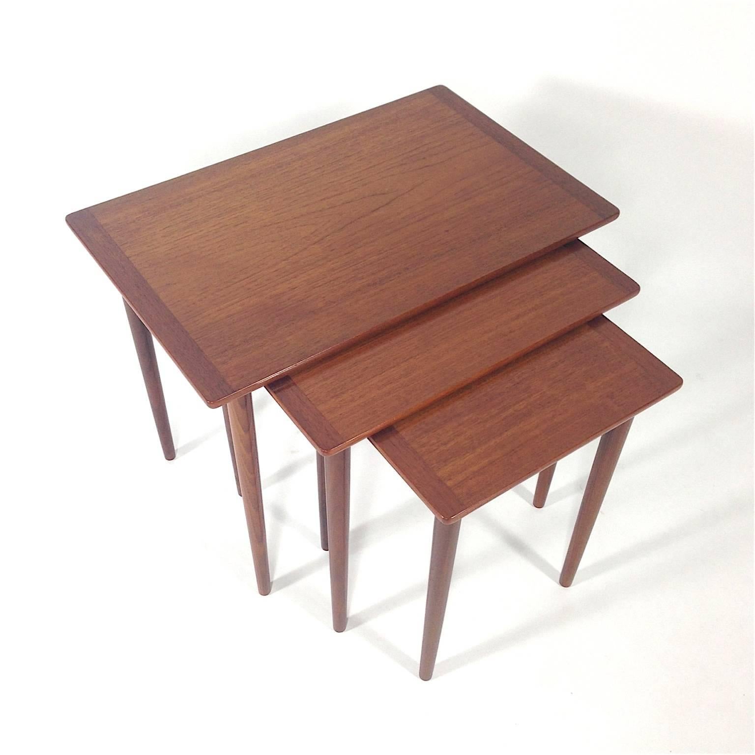 Teak Rare Set of Danish Sliding Nesting Tables, 1950-1960s