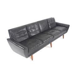 Georg Thams Black Leather Four-Seat Sofa, Denmark, 1950s-1960s
