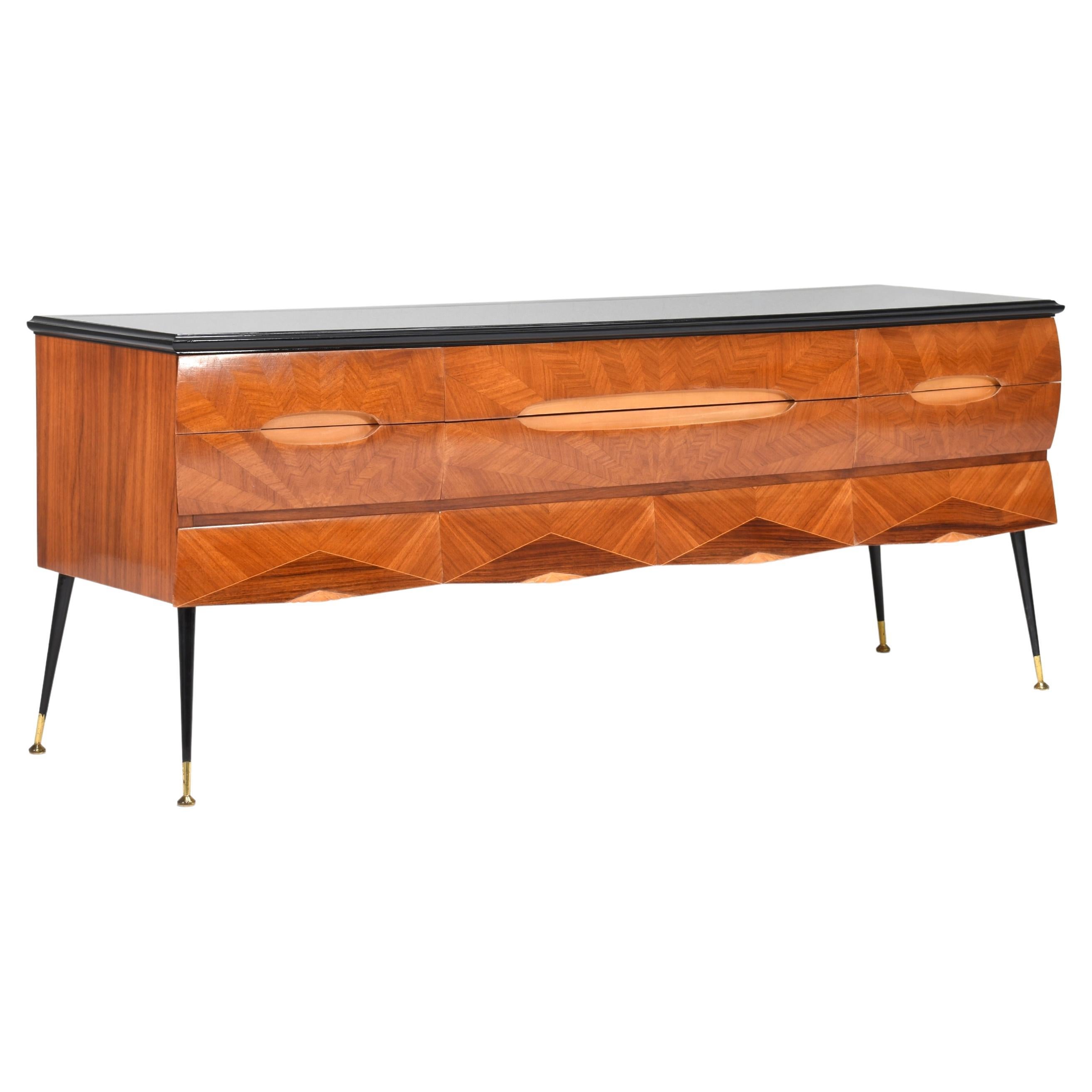 Italian Sideboard attributed to Vittorio Dassi in Walnut, Glass and Brass, 1950s