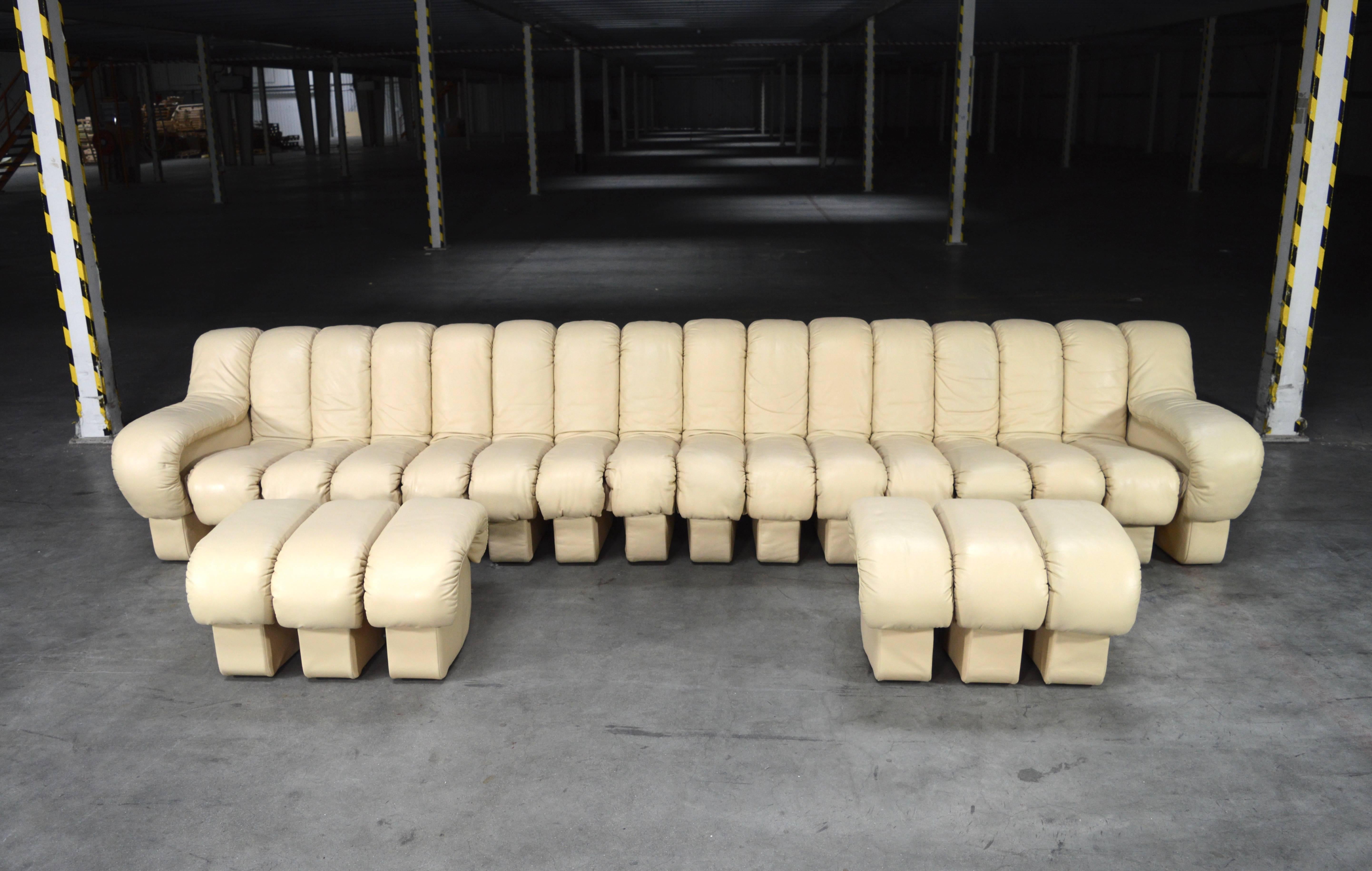 Mid-Century Modern Exclusive DS600 'Snake' Non-Stop Sectional Sofa with Foot Benches