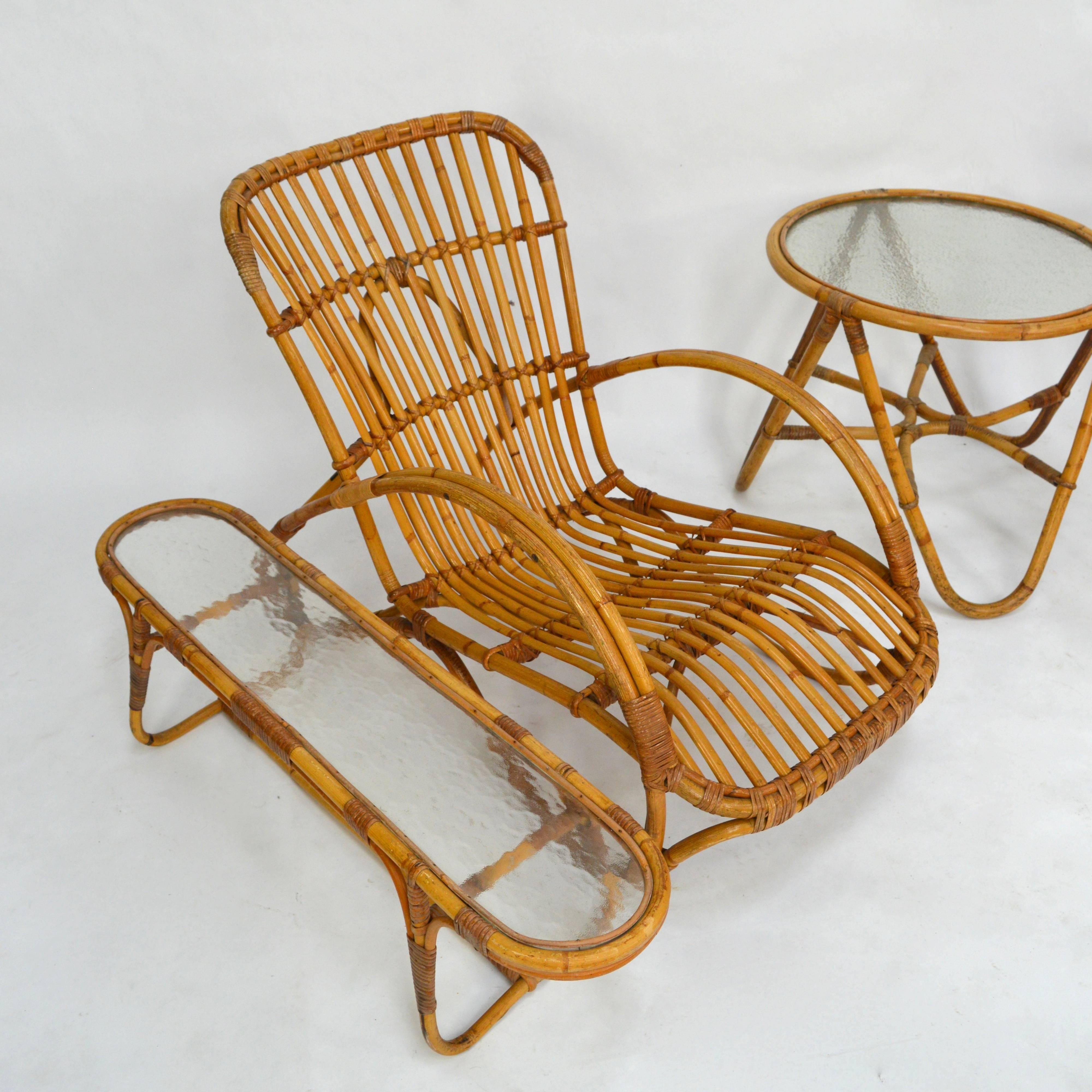 Dutch Viggo Boesen Style Rattan Lounge Set by Rohe, 1950s