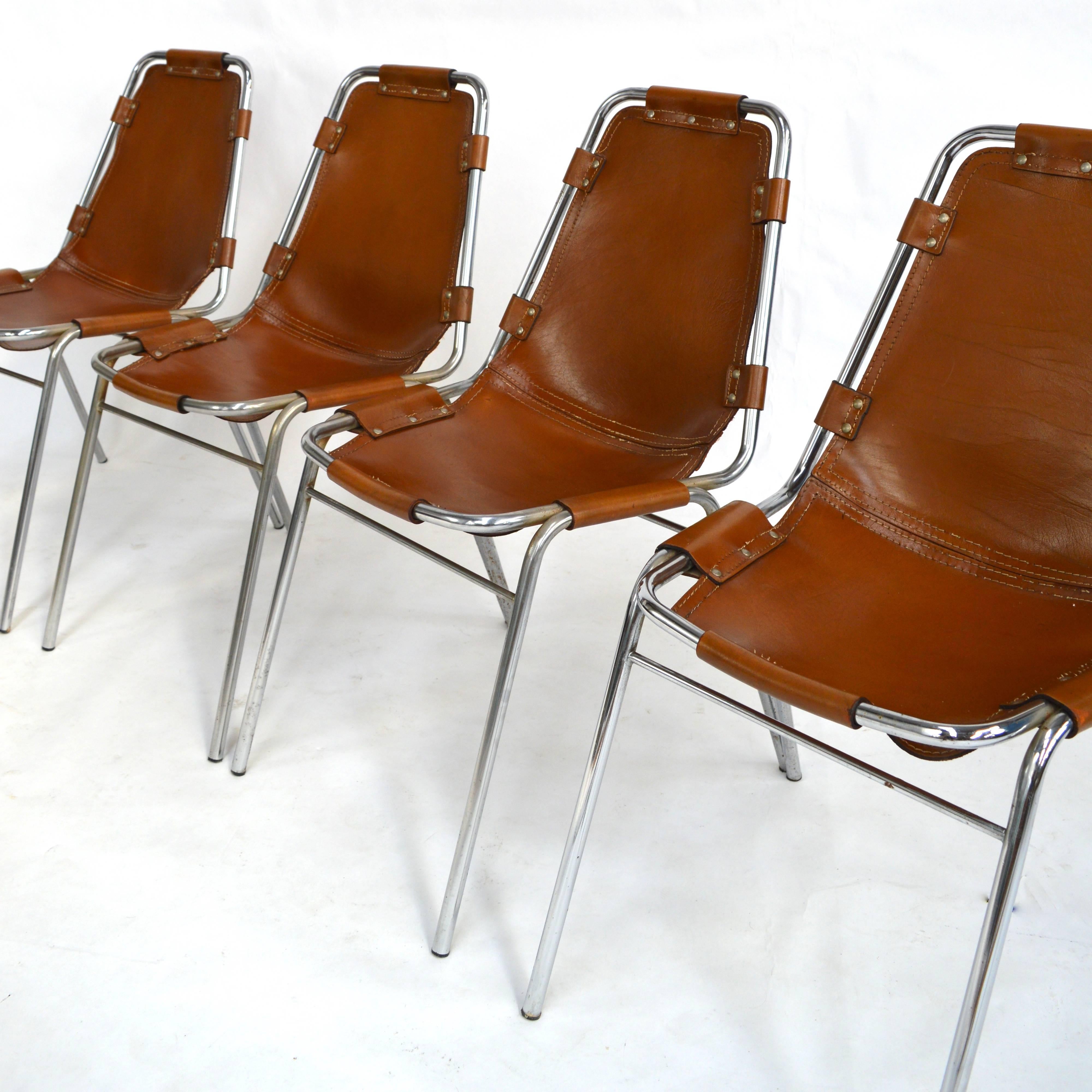 French Set of Four Original Charlotte Perriand Les Arcs Chairs