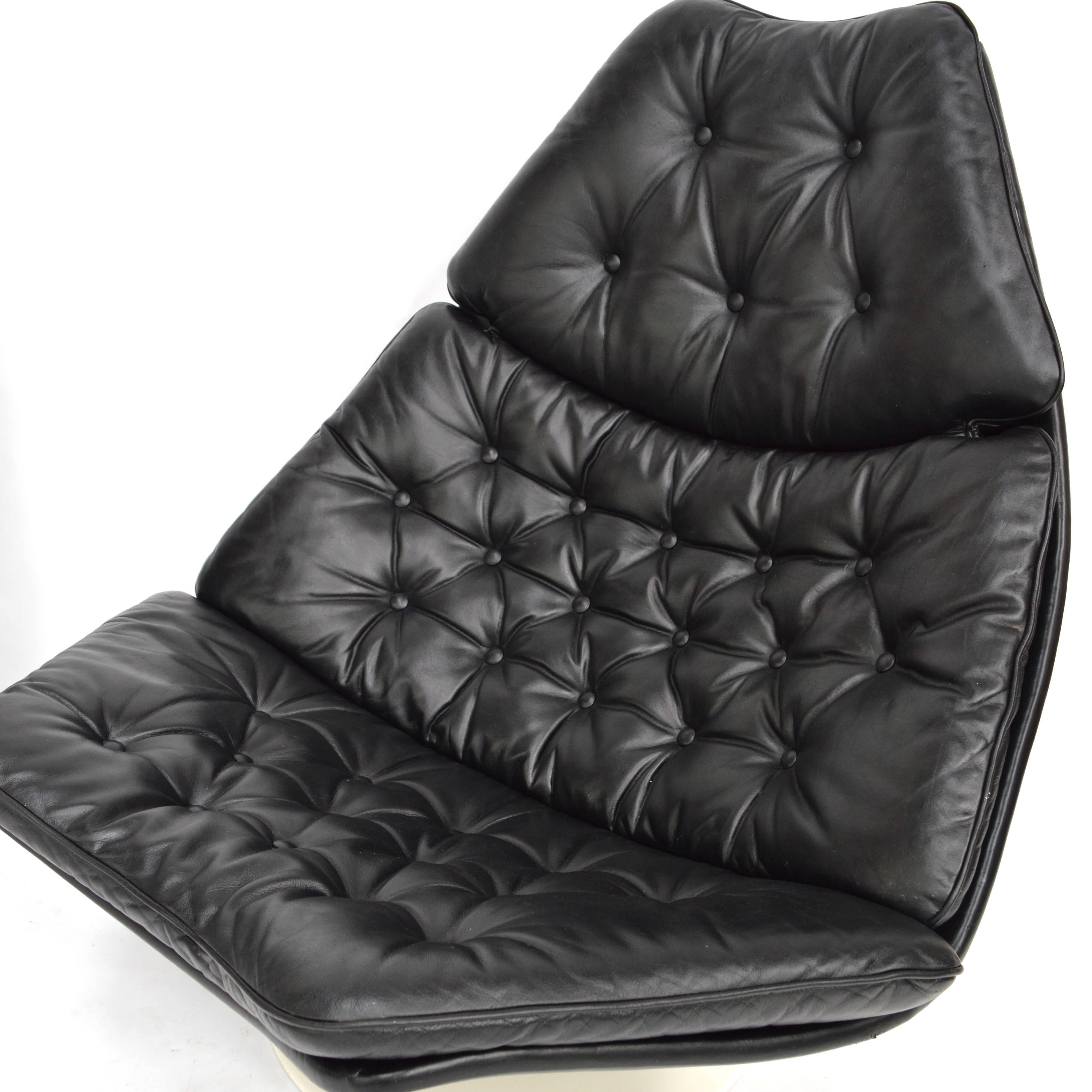 Metal Pair of Geoffrey Harcourt F588 Artifort Swivel Chairs in Original Black Leather
