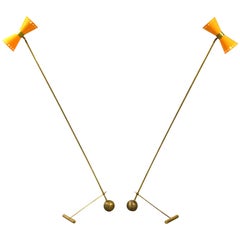 Stunning Stilnovo Style Italian Brass Counterweight Floor Lamps