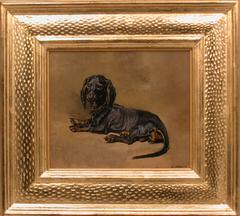 Oil on Canvas of a Dachshund by Édouard Paul Mérite Dog Painting