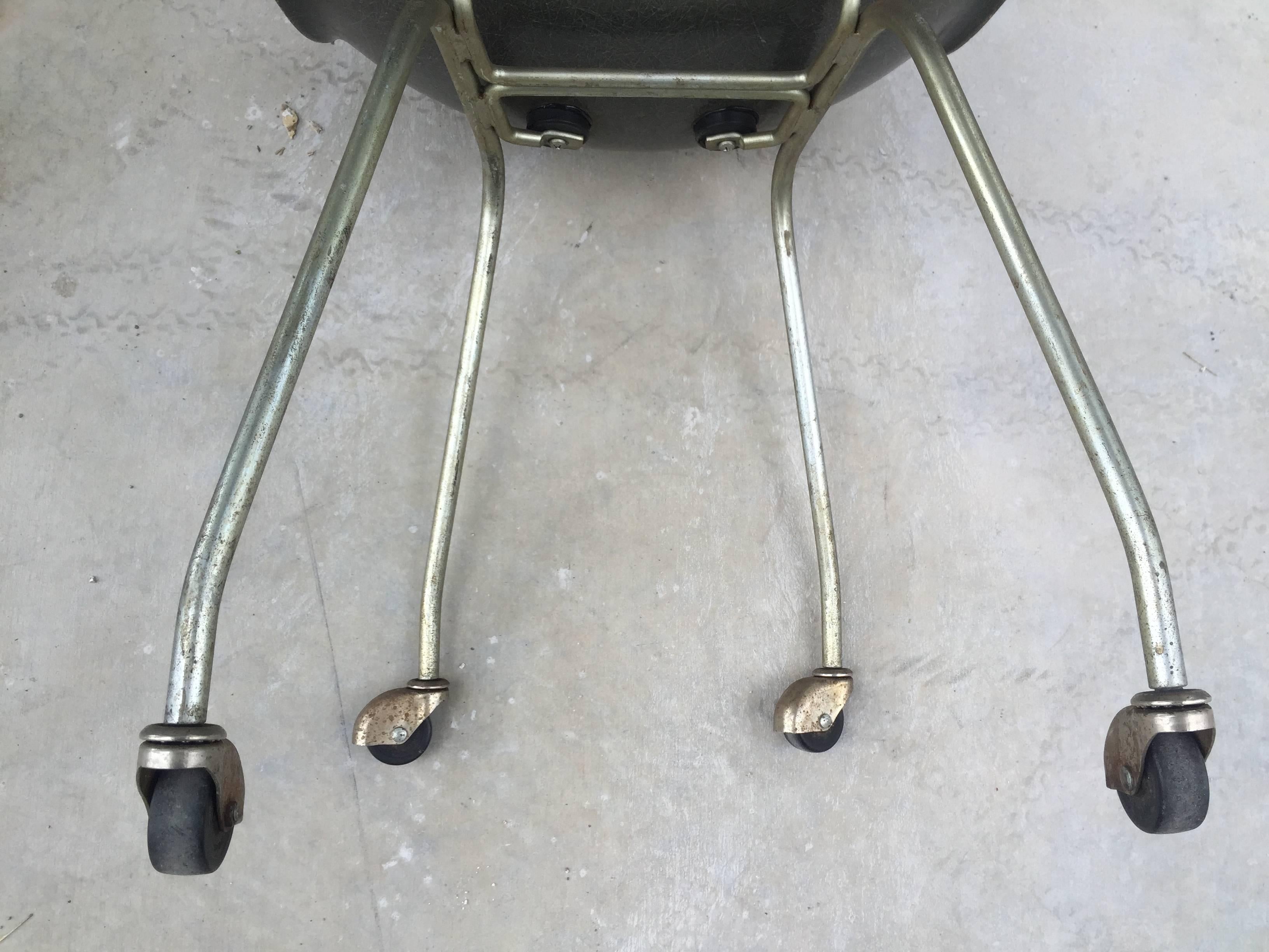 Original Rare Eames Grey Side Shell on Prototype H-Base with Casters 1