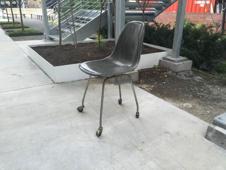 Original Rare Eames Grey Side Shell on Prototype HBase with Casters at