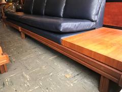Martin Borenstein Walnut and Leather Gondola Sofa and Matching Coffee Table