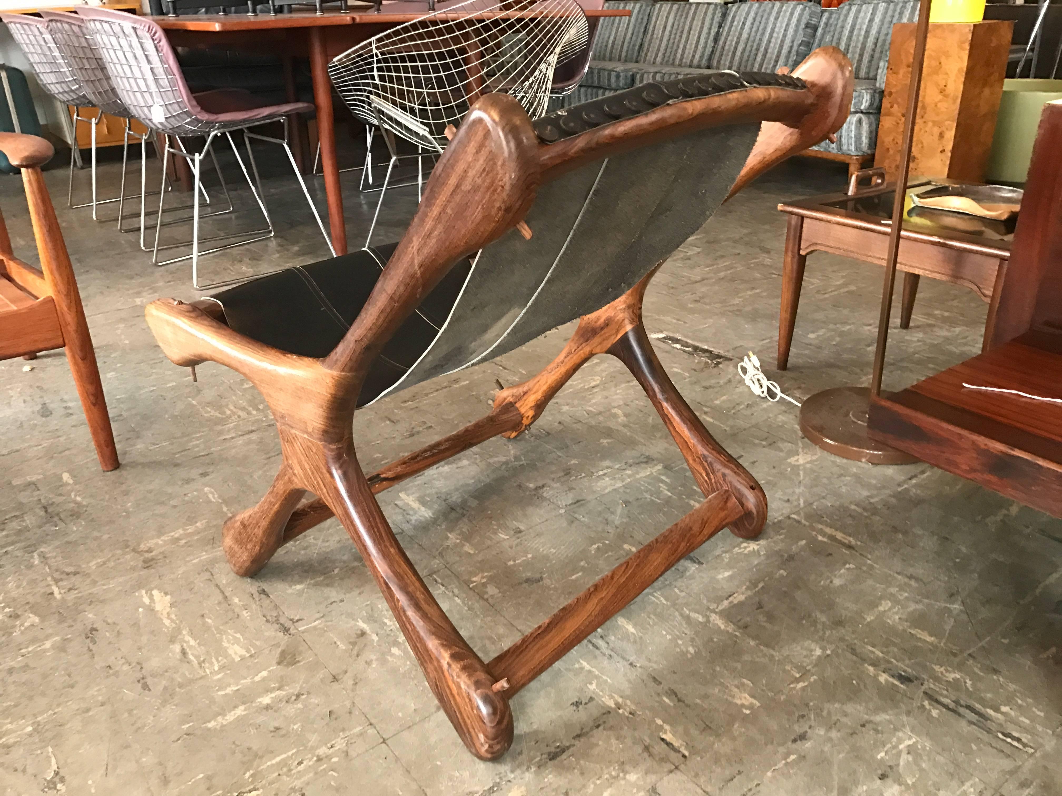 Don Shoemaker Rosewood Leather Sling Lounge Chair In Excellent Condition In Salt Lake City, UT