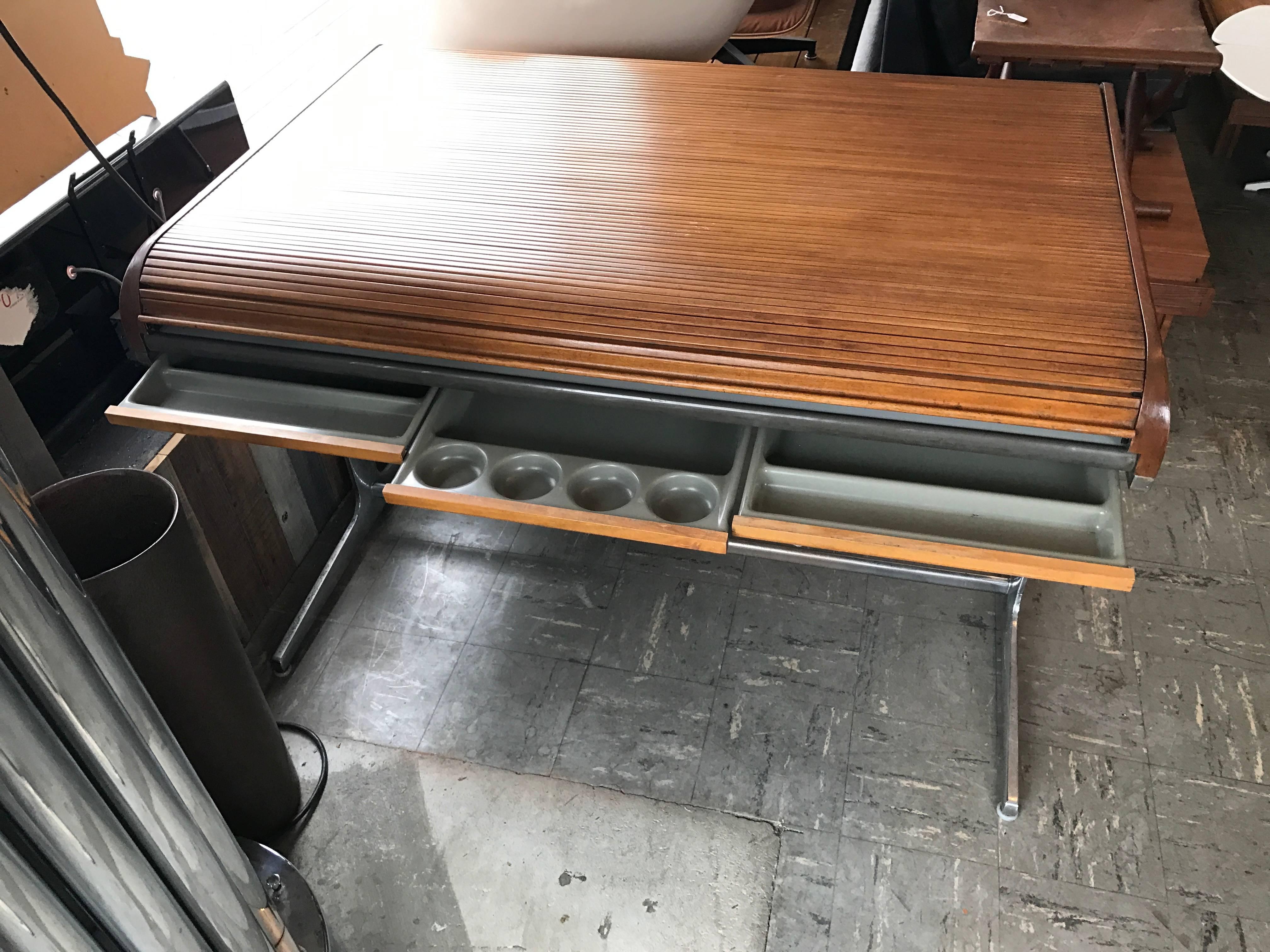 Vintage George Nelson Roll Top Action Office Desk In Excellent Condition In Salt Lake City, UT