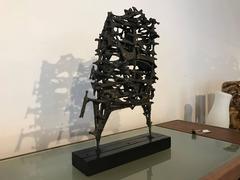 1964 Mid-Century Brutalist Bronze Sculpture Art by John Cook "Boy with Wagon"