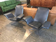 Pair of Modern Leather HBF "Dialogue" Home or Office Swivel Lounge Chairs
