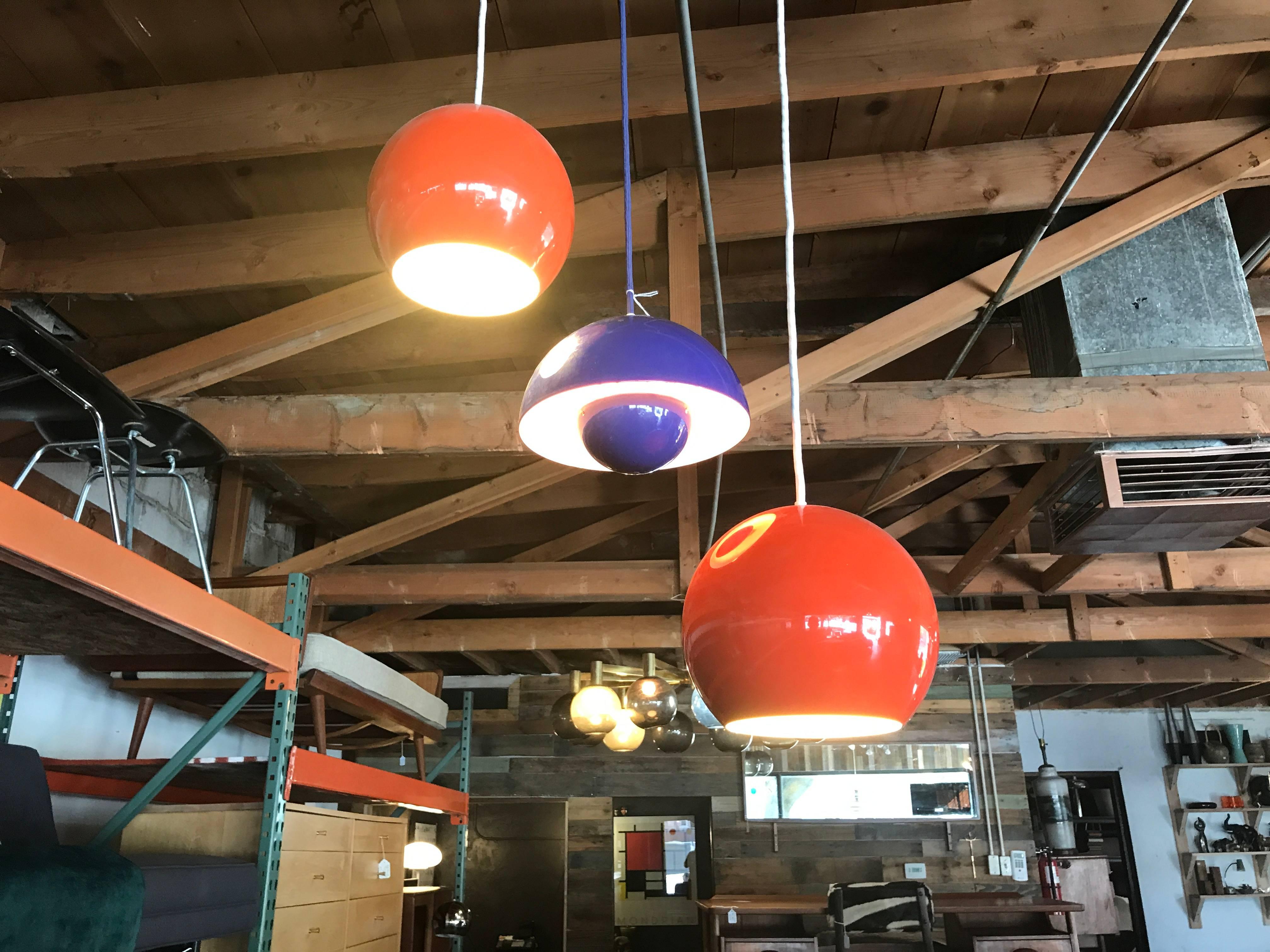 Set of Three Vintage Verner Panton Pendant Lamp Lights In Excellent Condition In Salt Lake City, UT
