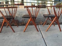 Helge Sibast Set of Eight Teak Chairs with Leather Seat Model N°8
