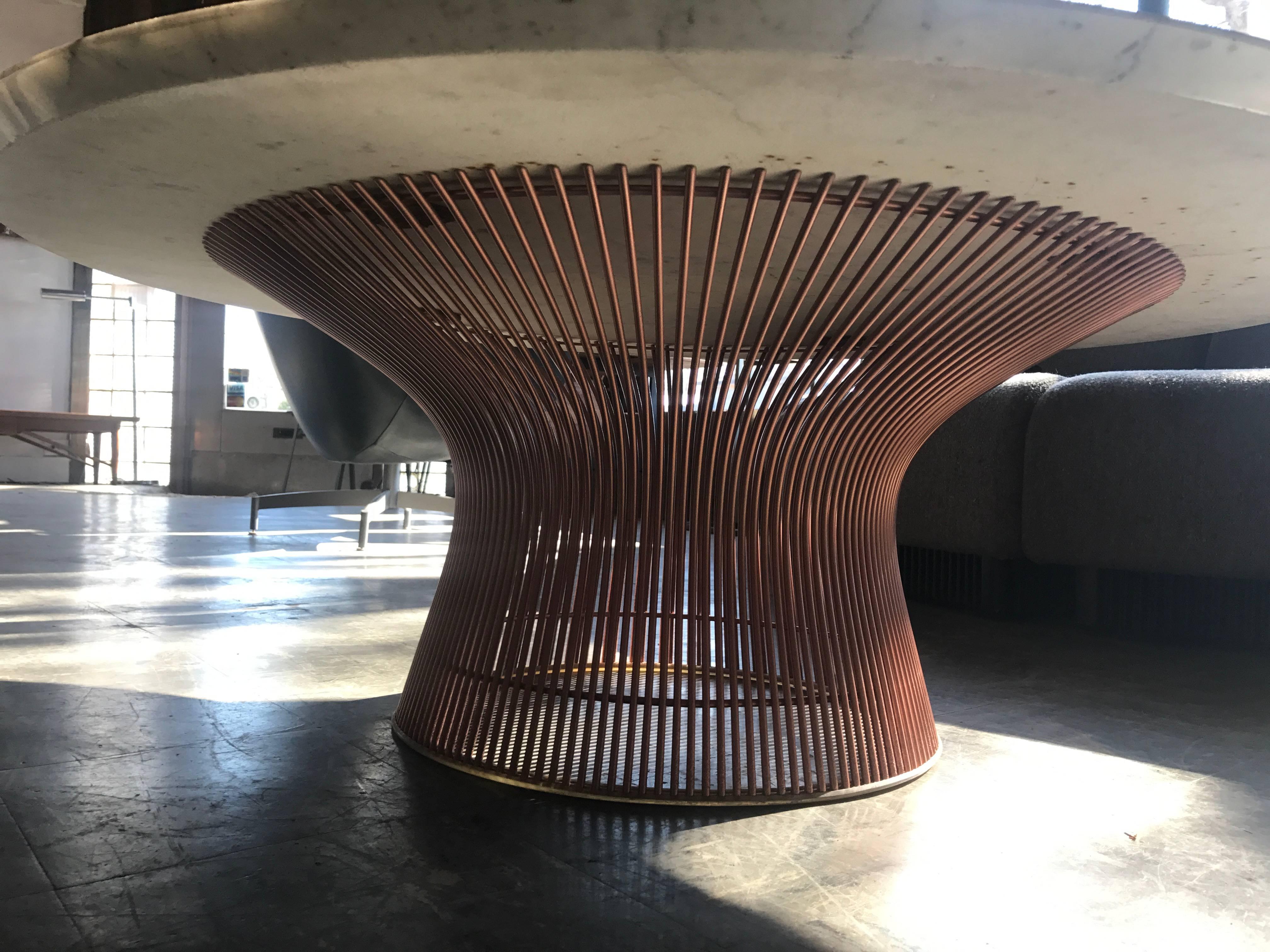 Vintage 42'' marble-top copper base coffee table by Warren Platner 
some wear from age.
 