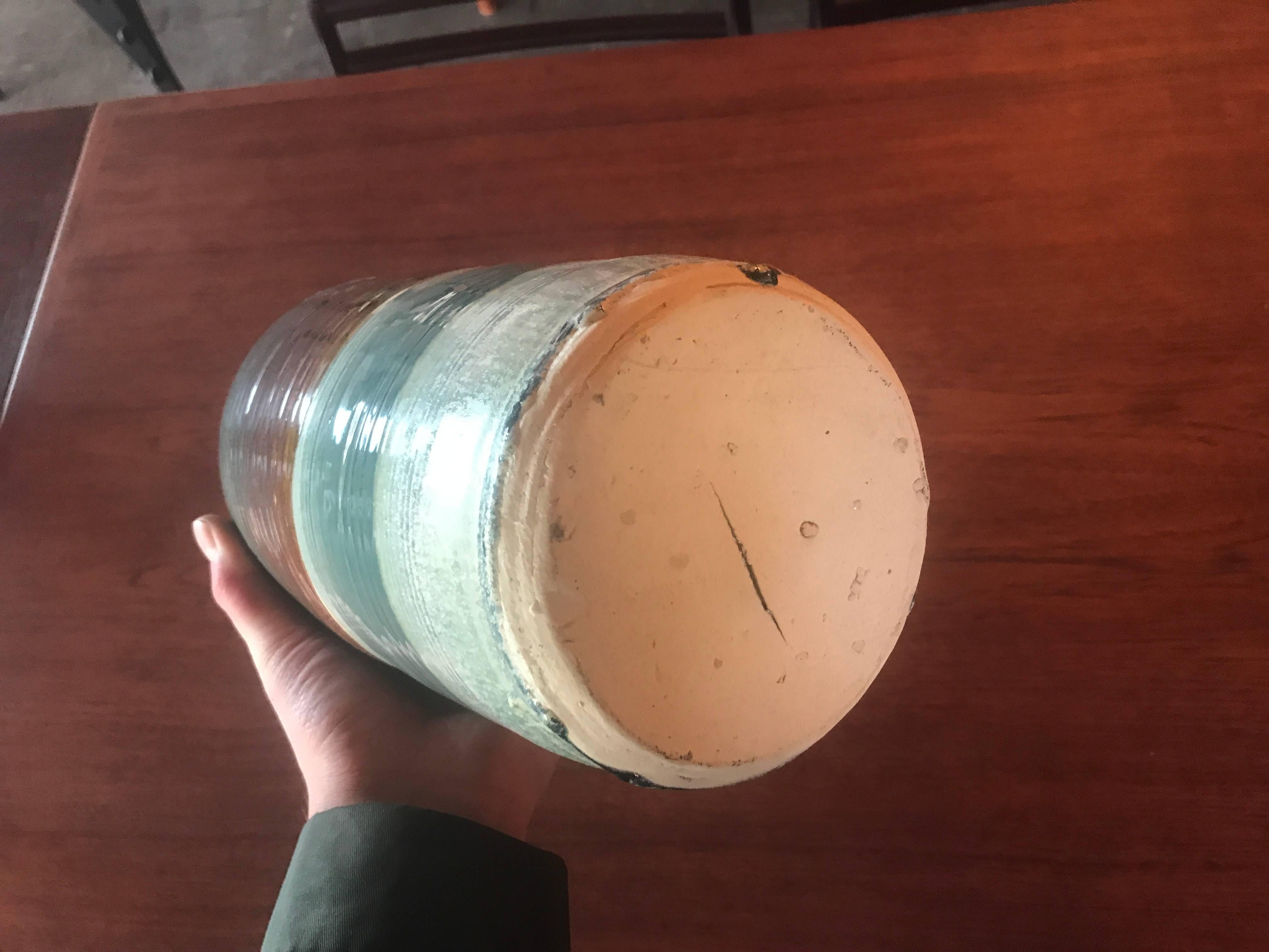 Tall Vintage Studio Midcentury Ceramic Weed Pot Pottery Vase In Excellent Condition In Salt Lake City, UT