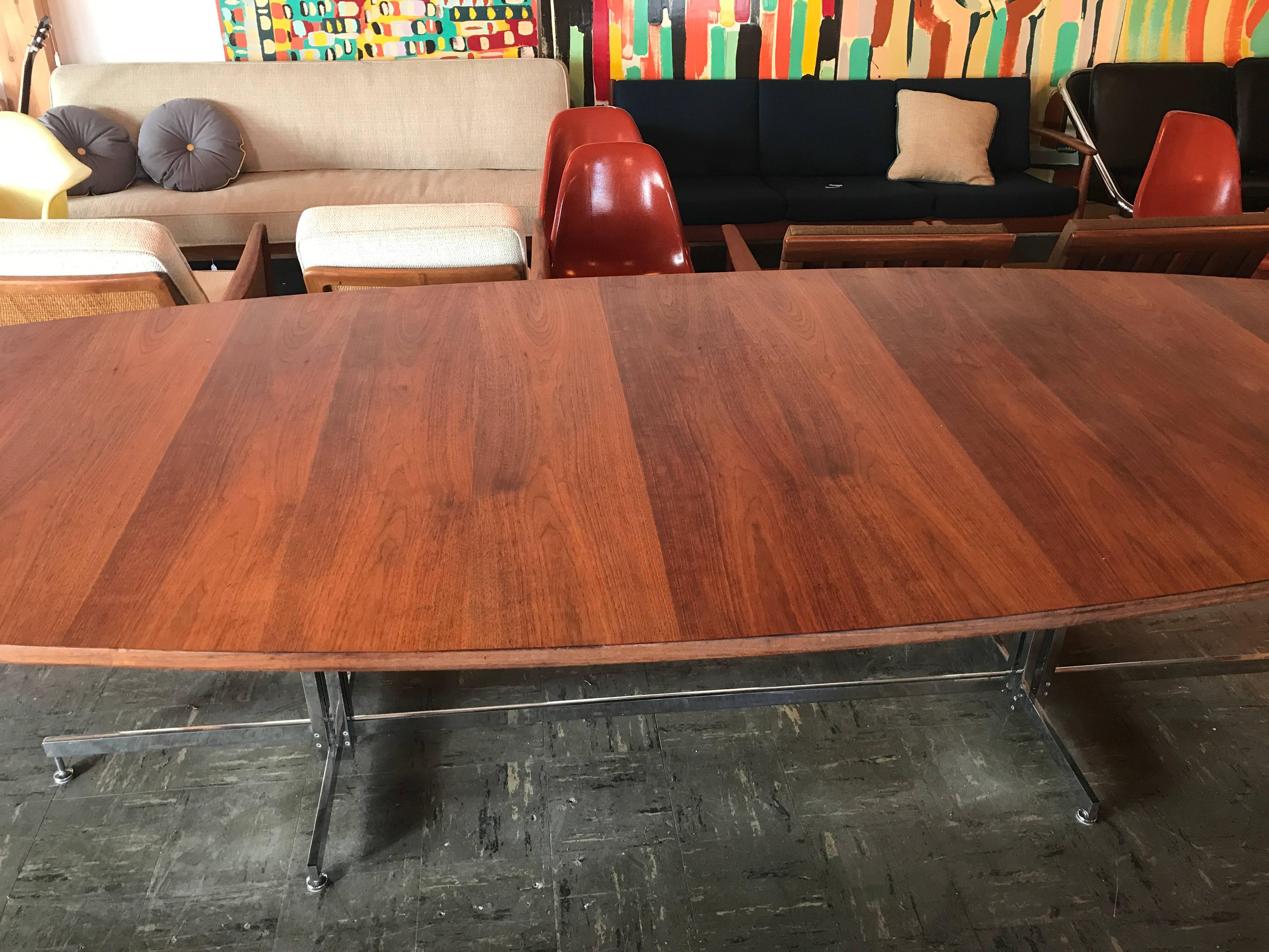 Mid-20th Century Hugh Acton Walnut Chrome Conference Dining Table