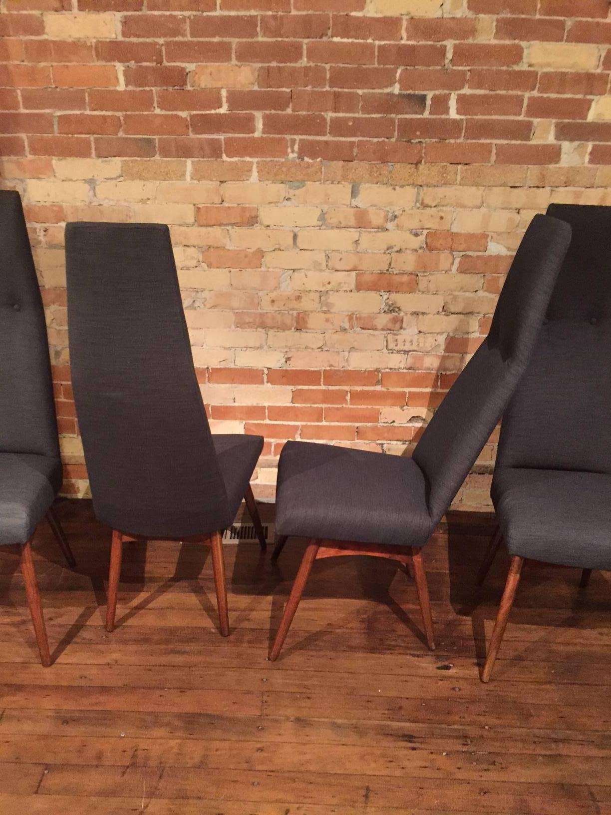 Beautifully and newly upholstered dining chairs designed for Craft Associates by Adrian Pearsall. Set of four.
