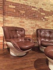 Stunning Original Pair of Michel Cadestin Yoga Chairs and Ottoman