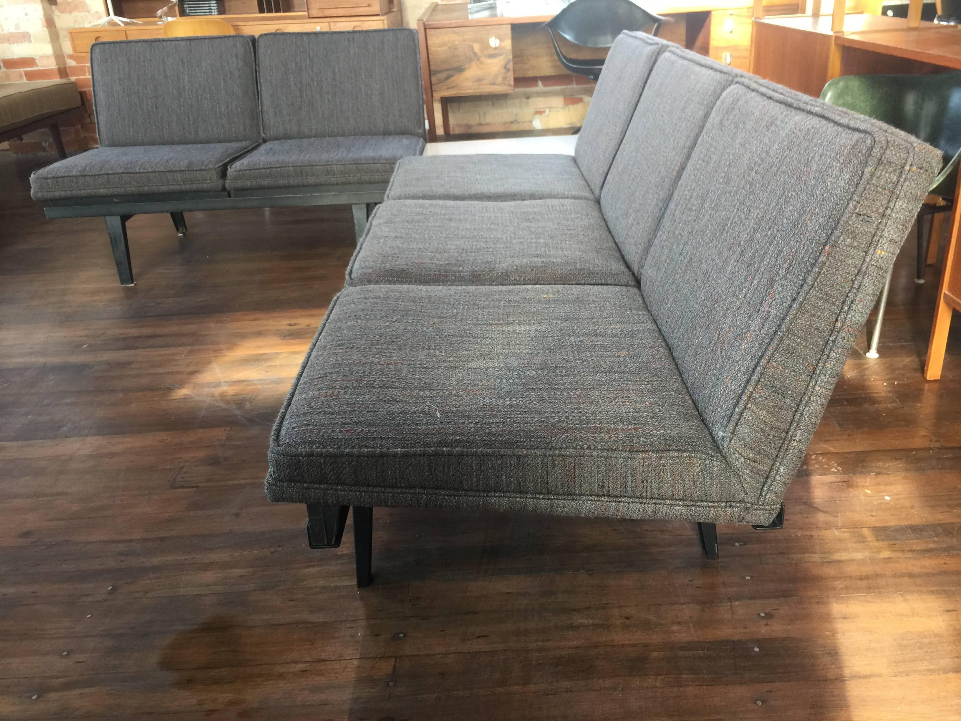 George Nelson Herman Miller Steel Frame Sofa Sectional W/Knoll Rivington Textile 1