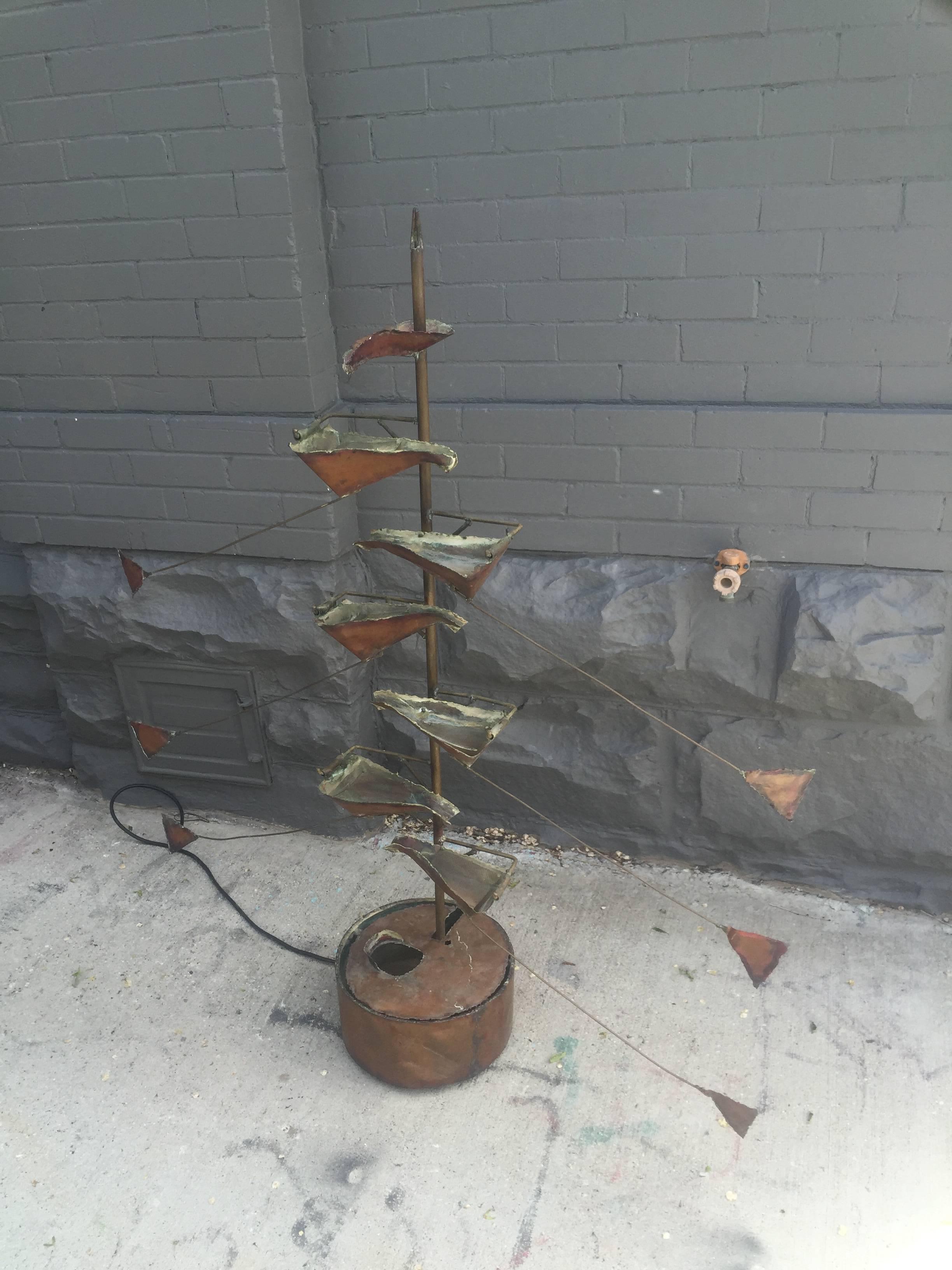 Mid-20th Century Copper Brutalist Sculpture Water Fountain