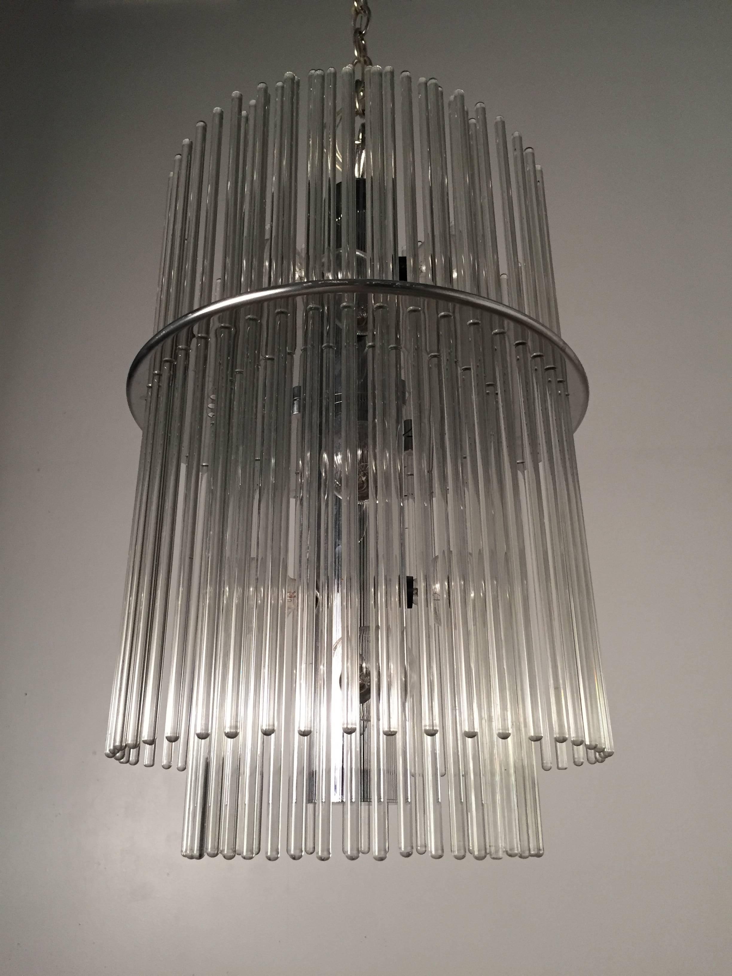 Magnificent Vintage Lightolier Radiance Glass Chrome Chandelier In Excellent Condition In Salt Lake City, UT