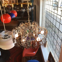 Brutalist Lightolier Chandelier Six-Light Chrome Light