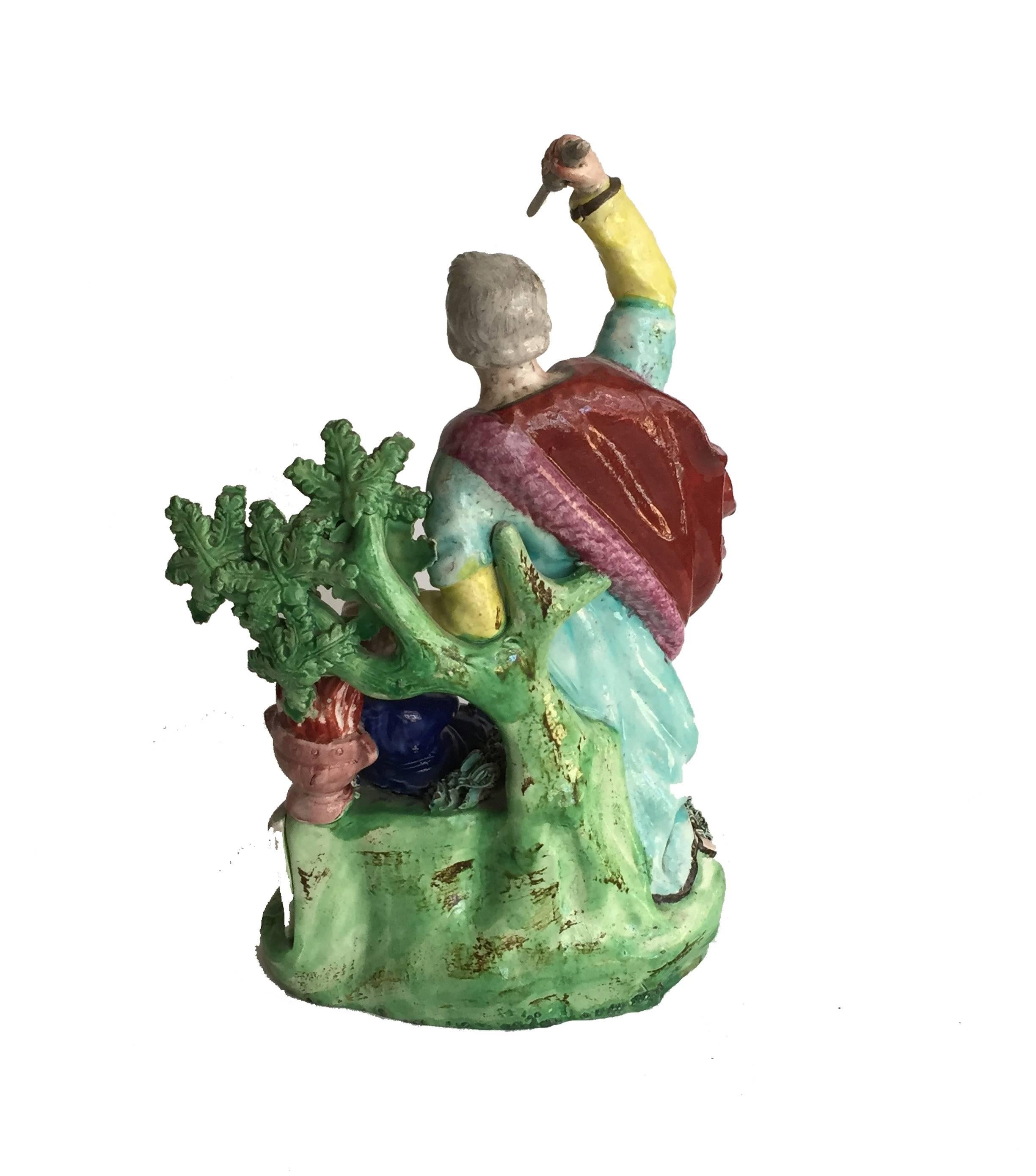 Enameled English Staffordshire Pottery Figure, Abraham Offering to Slay Isaac For Sale