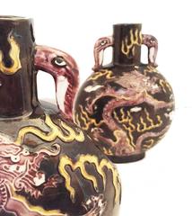 Chinese Hollywood Regency Art Moderne Pair of Porcelain Moon-Flask Vases, 20th C