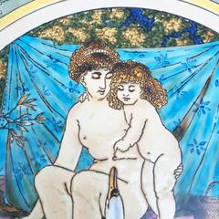 French German Ceramic Etched Charger Attributed to Mettlach, circa 1900