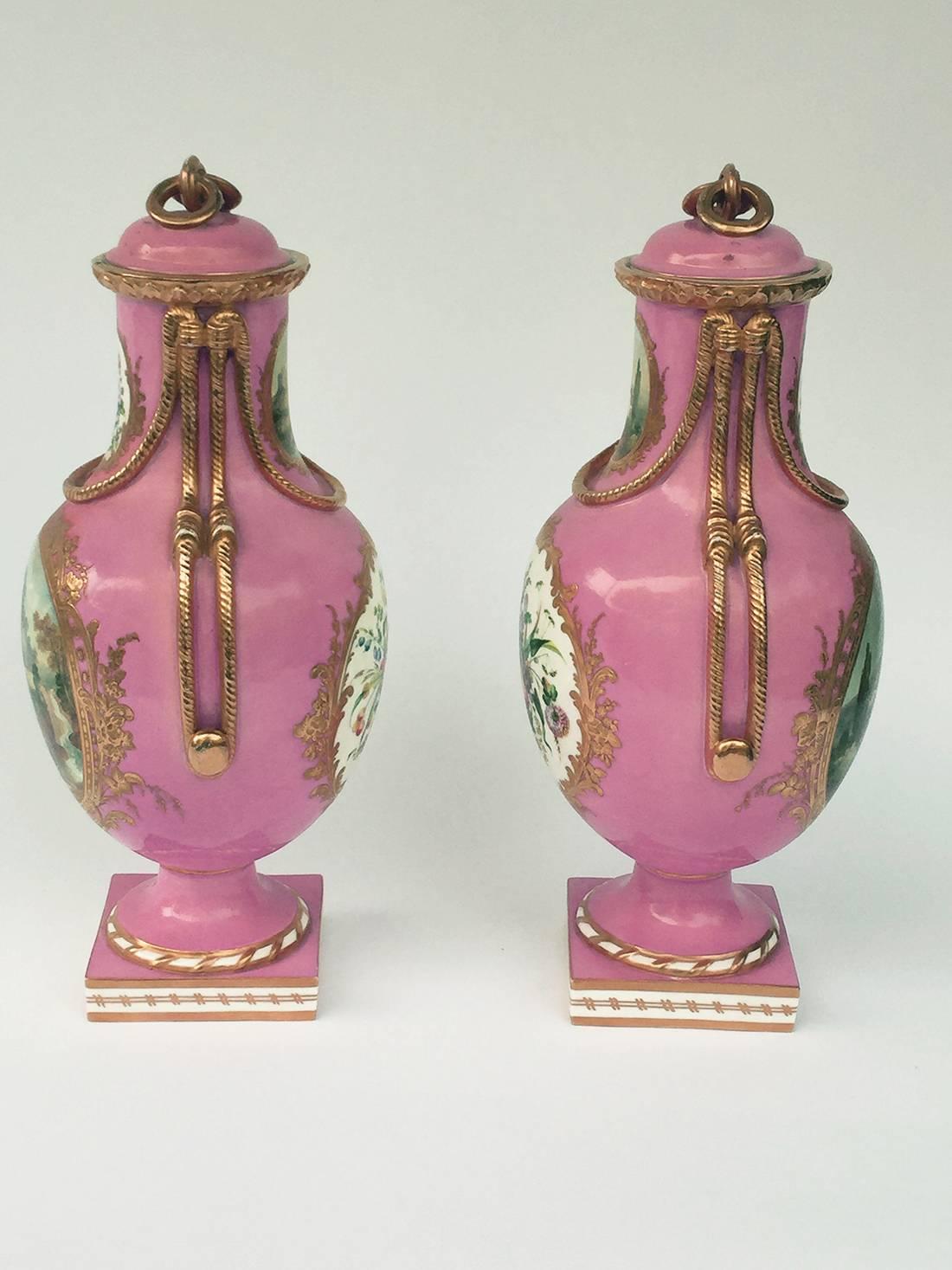 High Victorian English Coalport 'Coalbrookdale' Porcelain Pair of Rose Pink Vases, circa 1861 For Sale