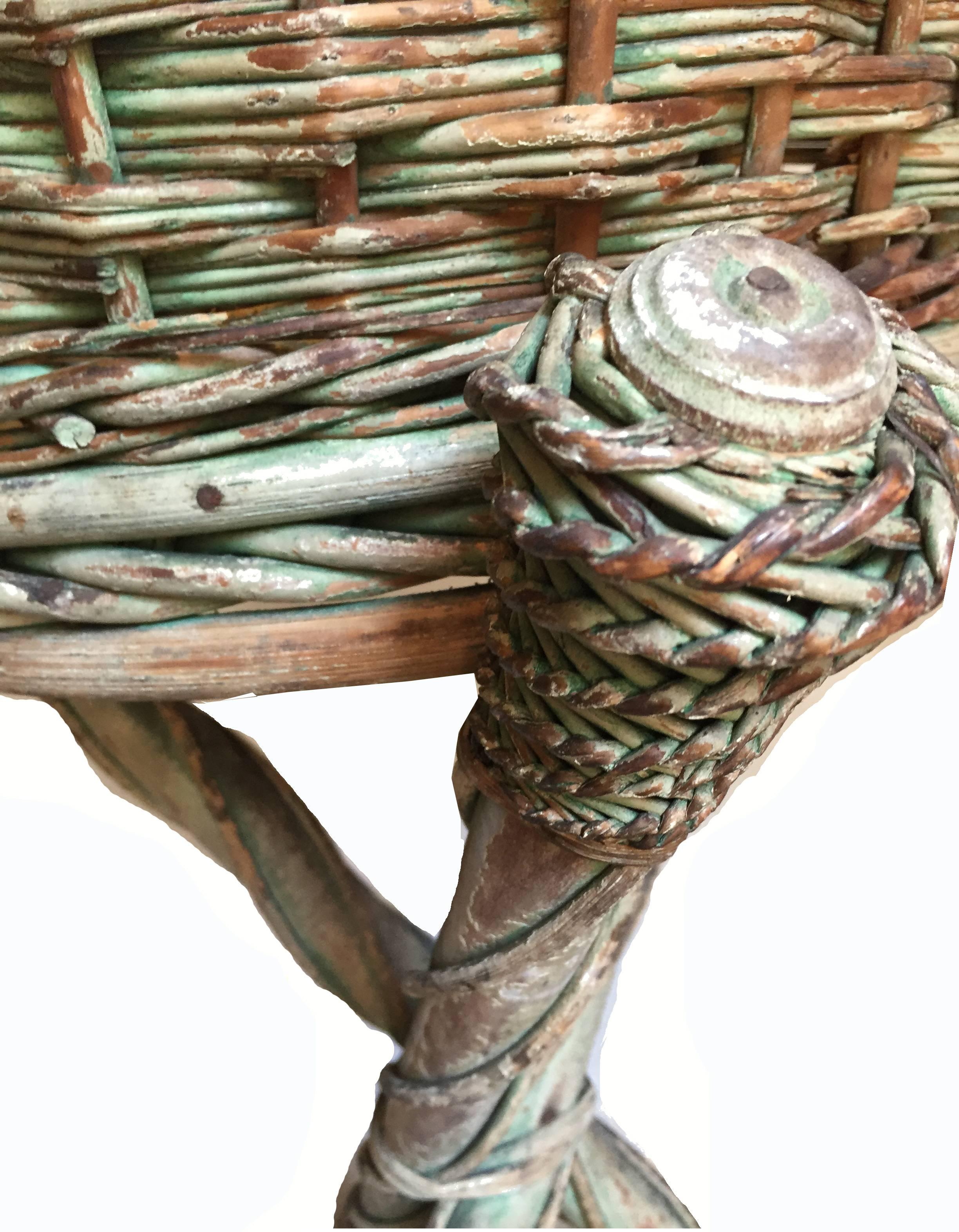 American Victorian Wicker Pair of Garden Baskets on Tripodal Bases For Sale
