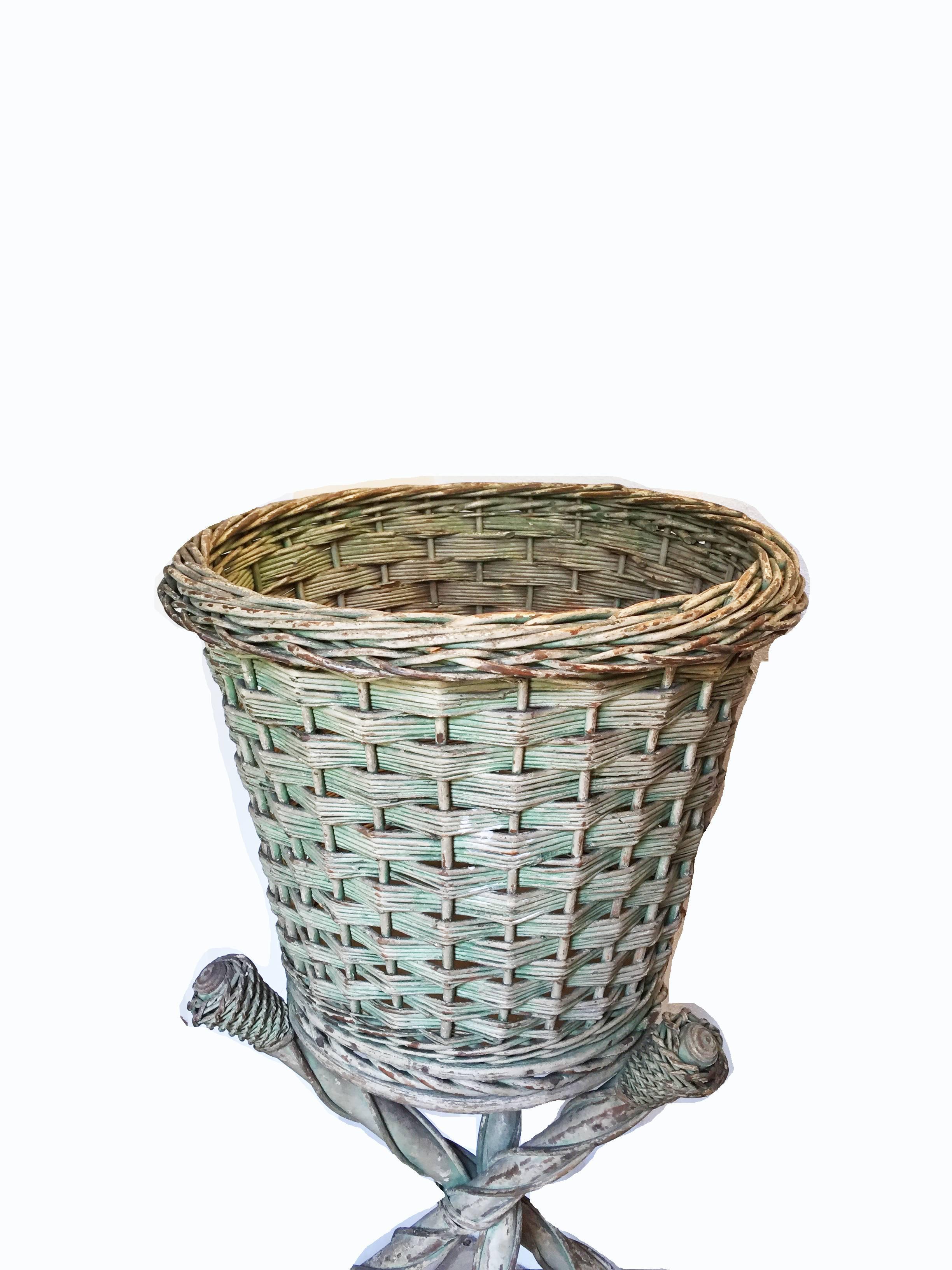 Victorian Wicker Pair of Garden Baskets on Tripodal Bases For Sale 1