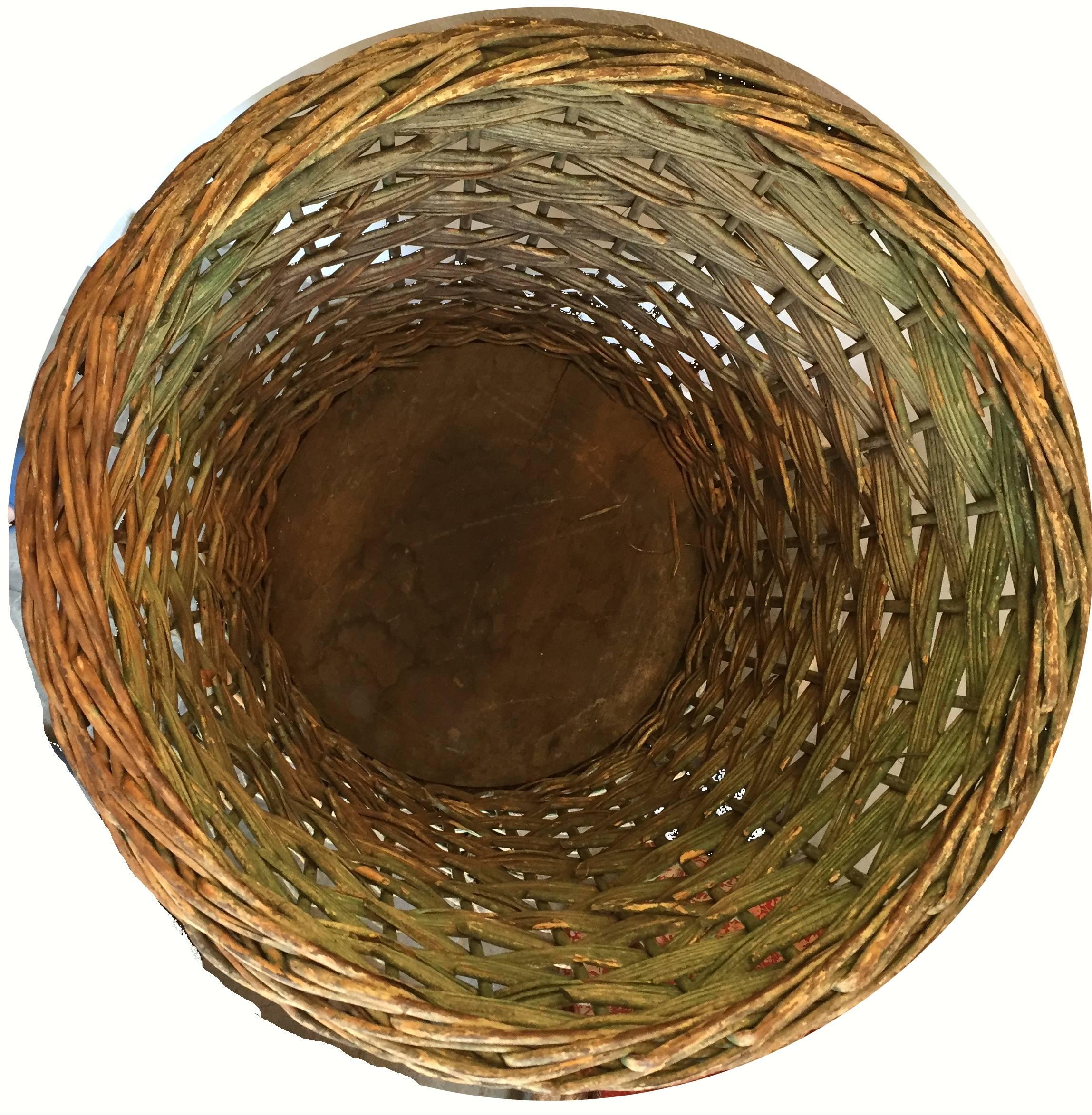 Woven Victorian Wicker Pair of Garden Baskets on Tripodal Bases For Sale