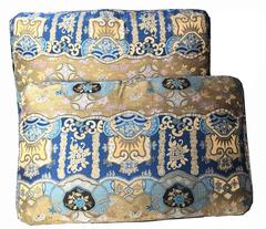 Pair of Rectangular Bolster Pillows Taupe, Blue Turquoise